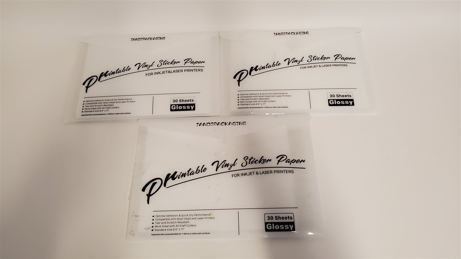 Printable Vinyl Sticker Paper Inkjet Laser Glossy White 8.5″ x 11″ *86 Sheets*