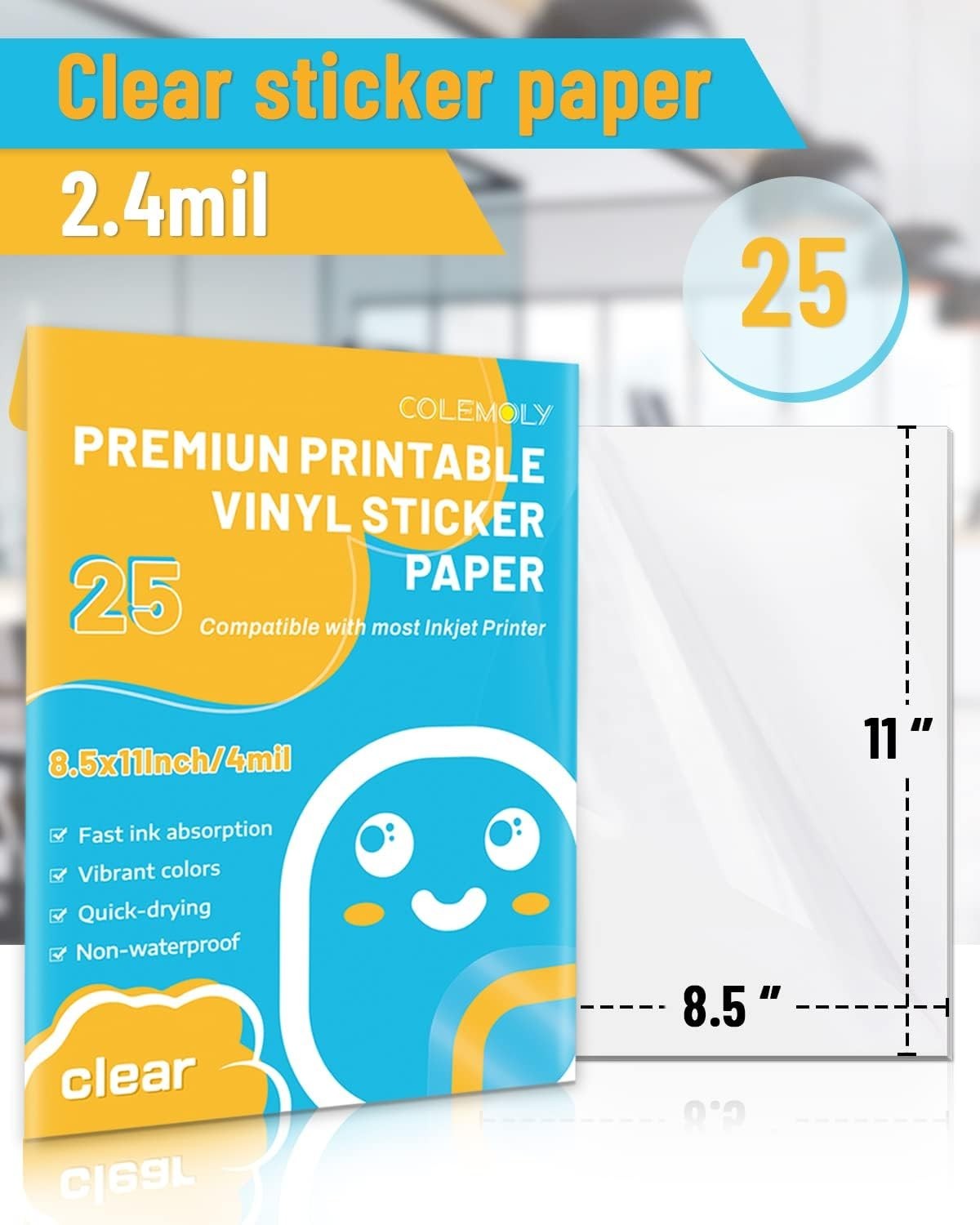 Sticker Paper Clear Printable Vinyl for Inkjet Printer-25 Transparent Dry-Qui…