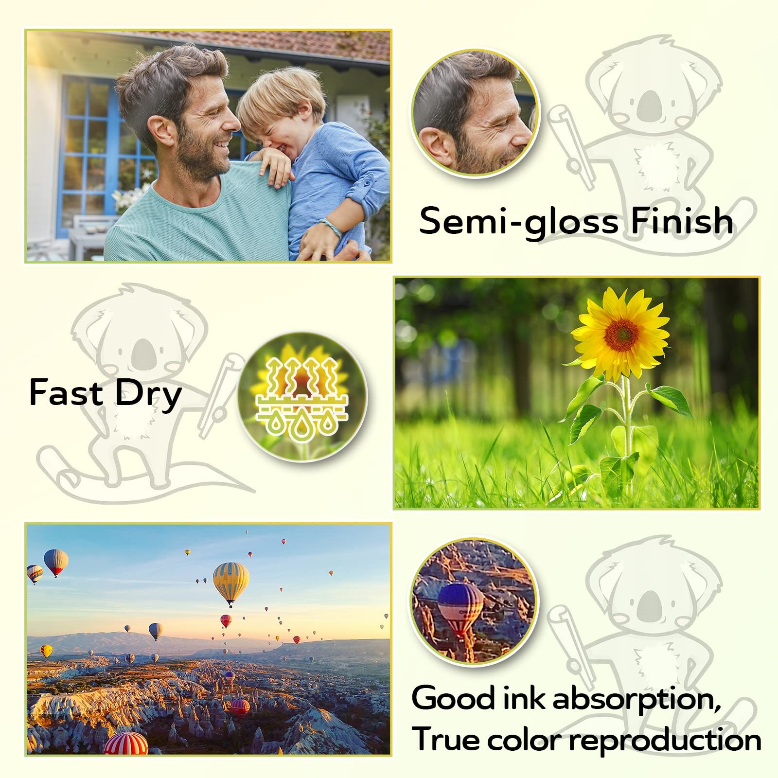 Koala Thin Semi-Glossy Photo Paper 8.5×11 Inches 100 Sheets Compatible with I…