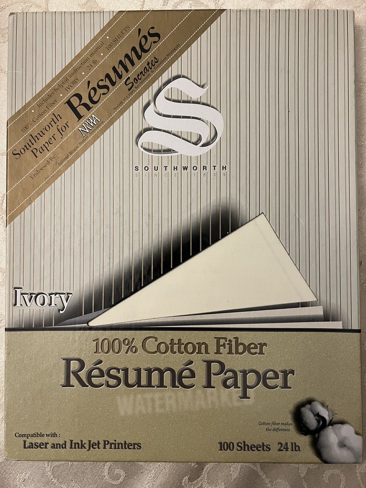 New 100% COTTON FIBER PAPER Southworth Resume Paper Watermarked24 lb 100 Sheets