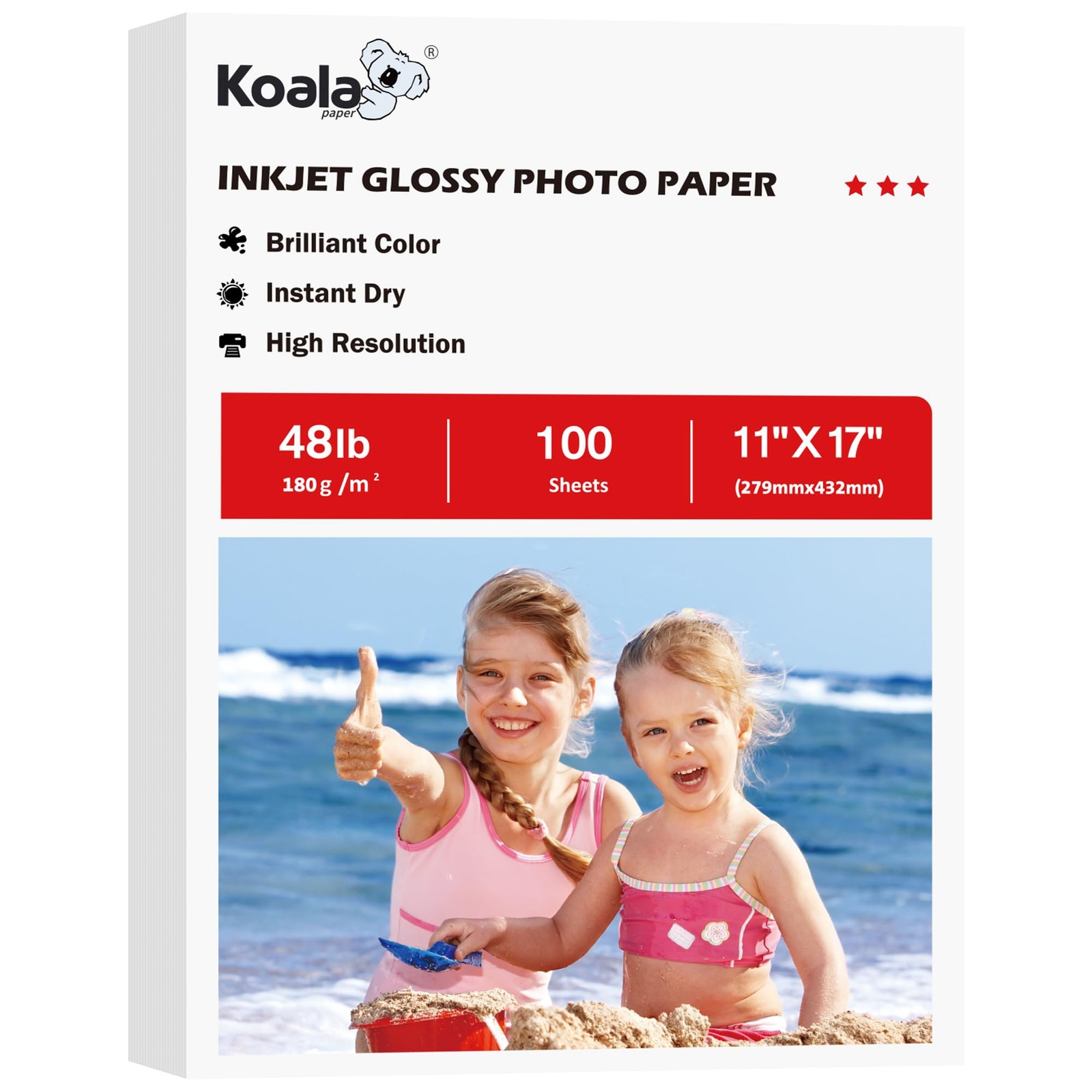 100 PCS Koala Glossy Photo Paper 11×17 Inch 48lb 180gsm Inkjet Printer Dye
