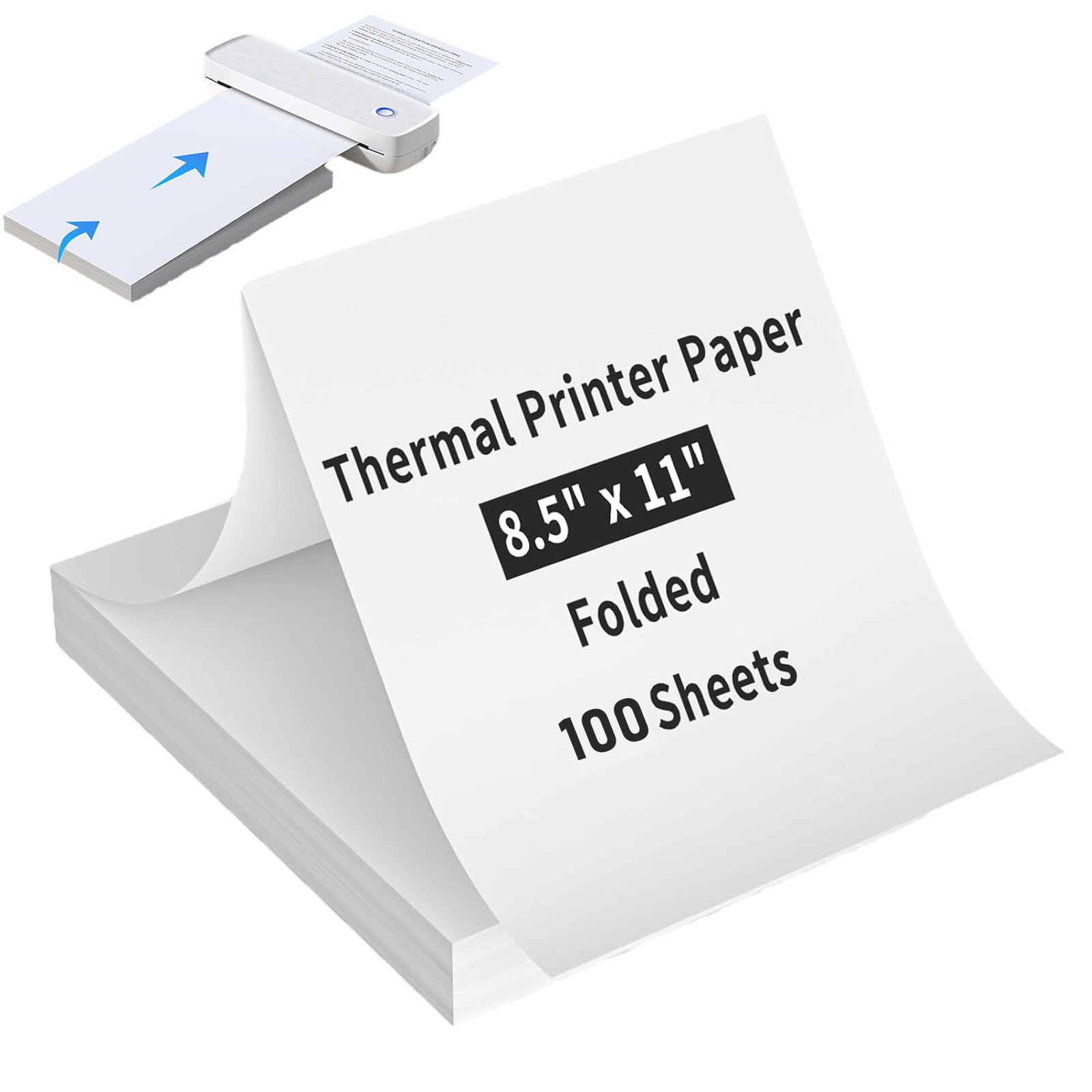 100 Sheets Thermal Printer Paper 8.5 x 11 US Letter Size For Portable Printer