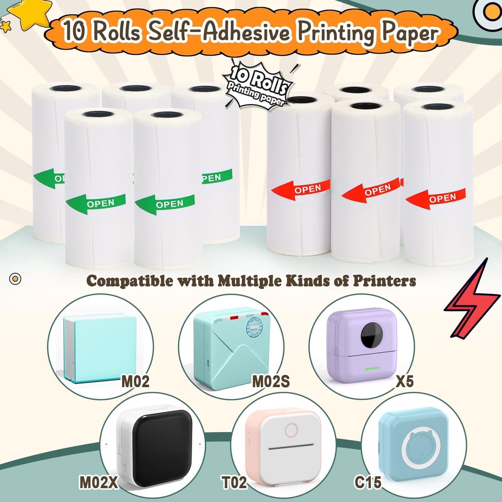 T02 Mini Thermal Sticker Paper,Compatible with Phomemo M02/M02X/M02S Label Pr…