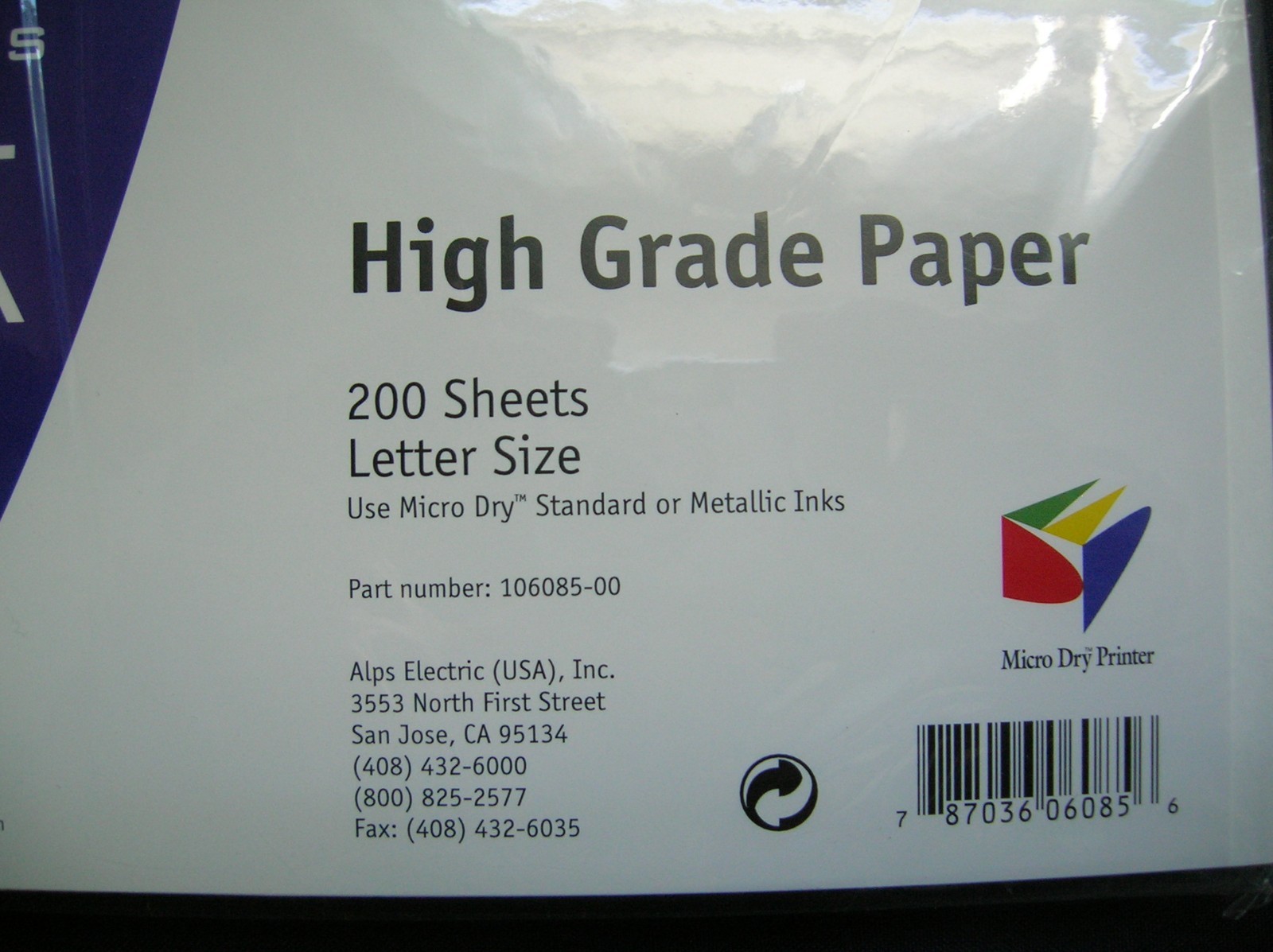 ALPS High Grade Paper MD Series Print Media 200 Shets Letter Size #106085-00