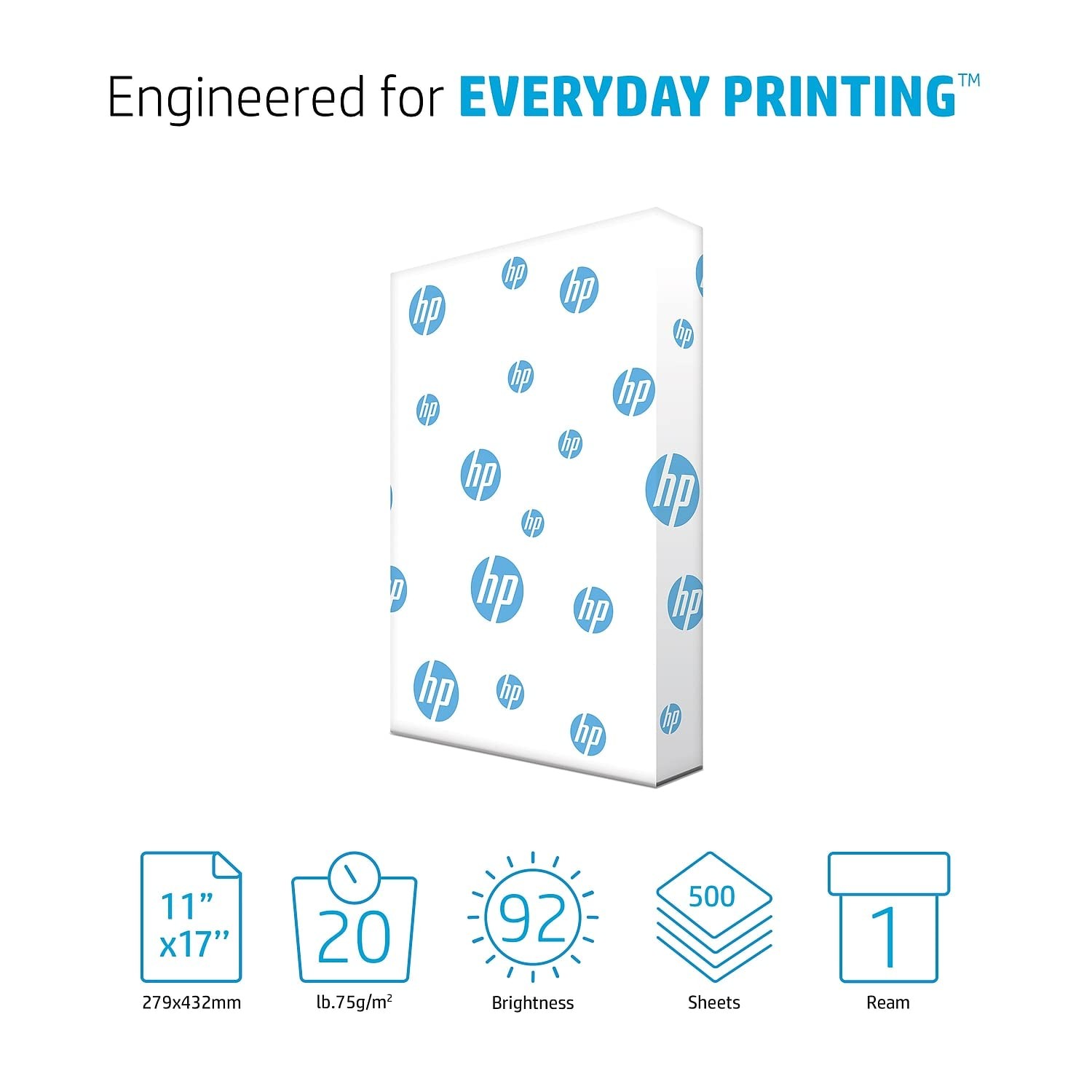 HP 172000 Office Ultra-White Paper 92 Bright 20lb 11×17 500/Ream