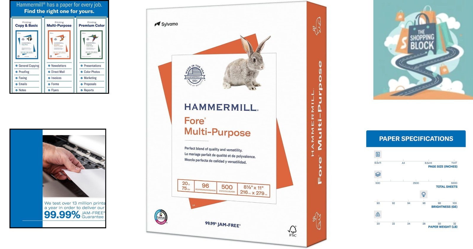 Fore Multipurpose 20 lb White Copy Paper, 8.5×11, 500 Sheets, Bright 96
