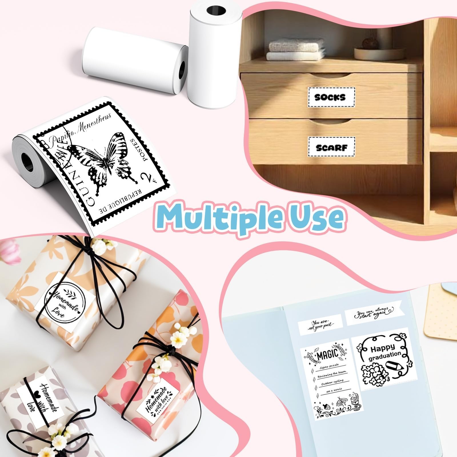 White Sticker Paper for Mini Printers – 3 Rolls, 50mm x 3.5m, DIY, Photos, Notes