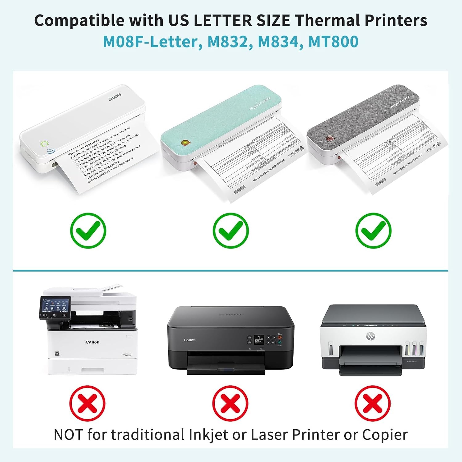 100 Sheets Thermal Paper 8.5 X 11 US Letter Size Thermal Printer Paper Business