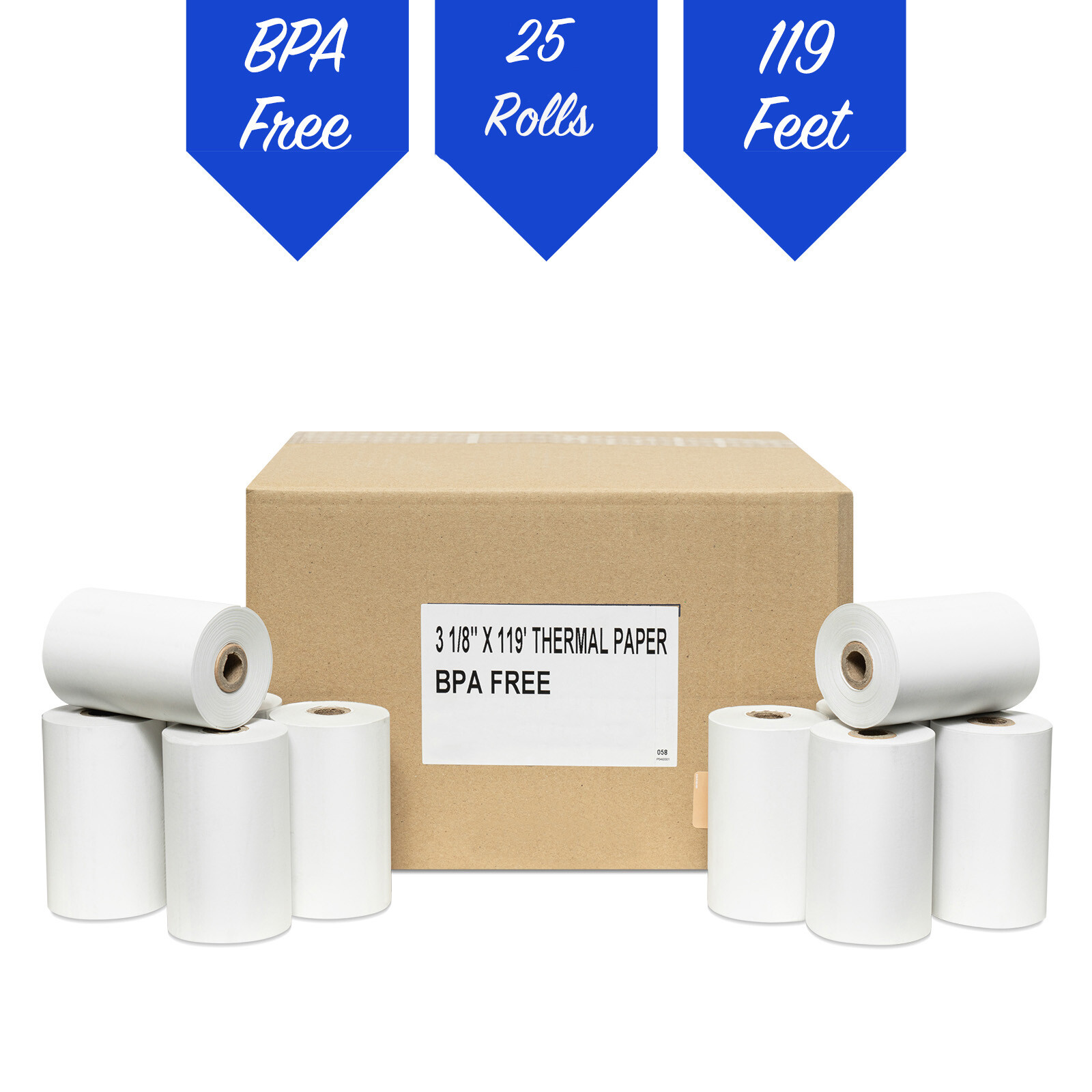 3-1/8 x 119 Feet Thermal Rolls by PosPaperRoll (25 Rolls)