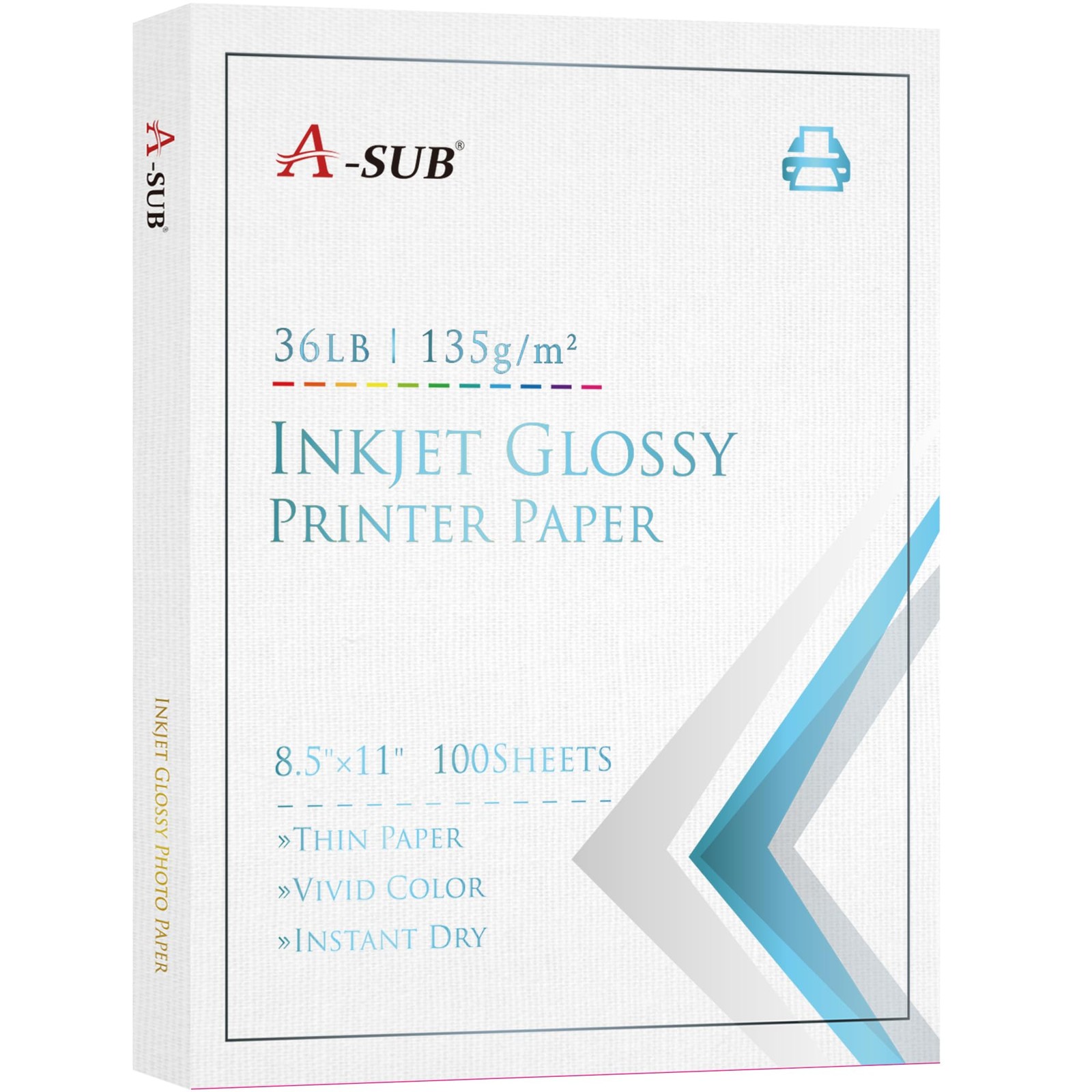 Glossy Thin Inkjet Printer Paper 100 PCS 8.5×11 Inch 36lb 135gsm Chip Bag