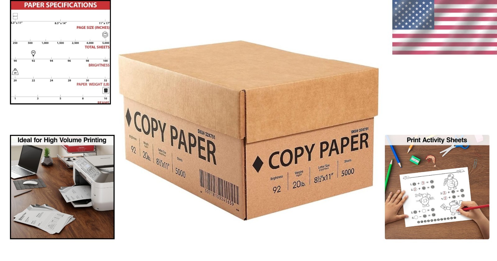 Bulk Printer Paper – 5000 Sheets of 92 Brightness, 20 lb, 8.5×11 Inches – White