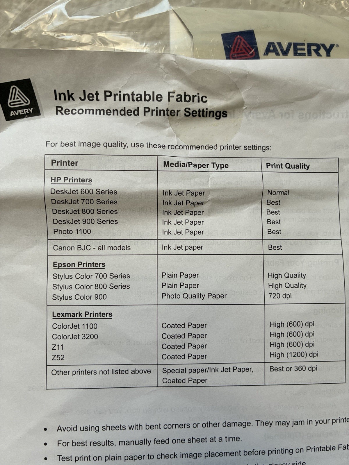 Avery Printable Fabric Sheets 8.5”x11” For Inkjet Printer, 5 Sheets, 3384, White
