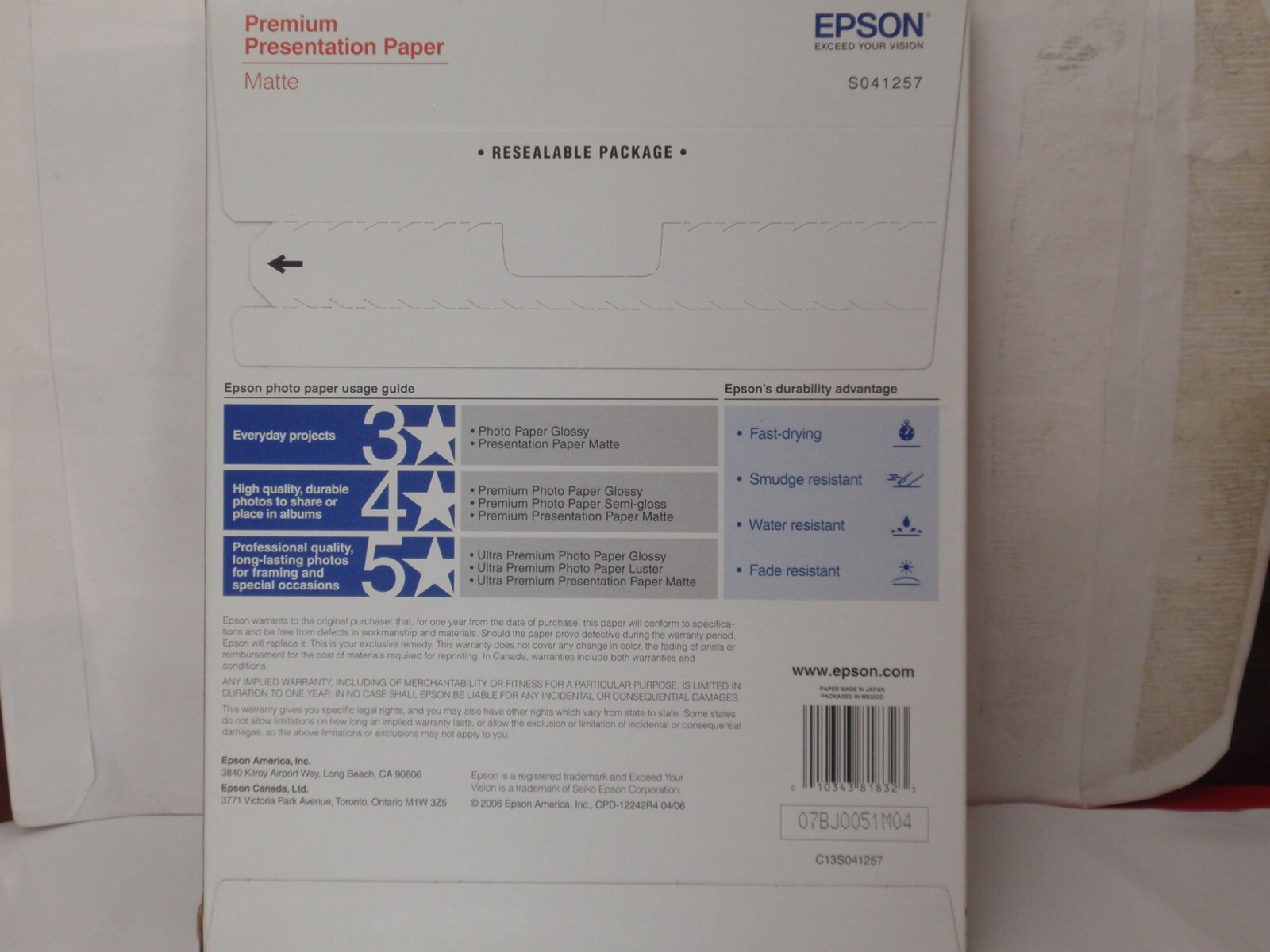 Epson Premium Presentation Paper, 9 Mil, 8.5×11, Matte White 50 Sheets S041257