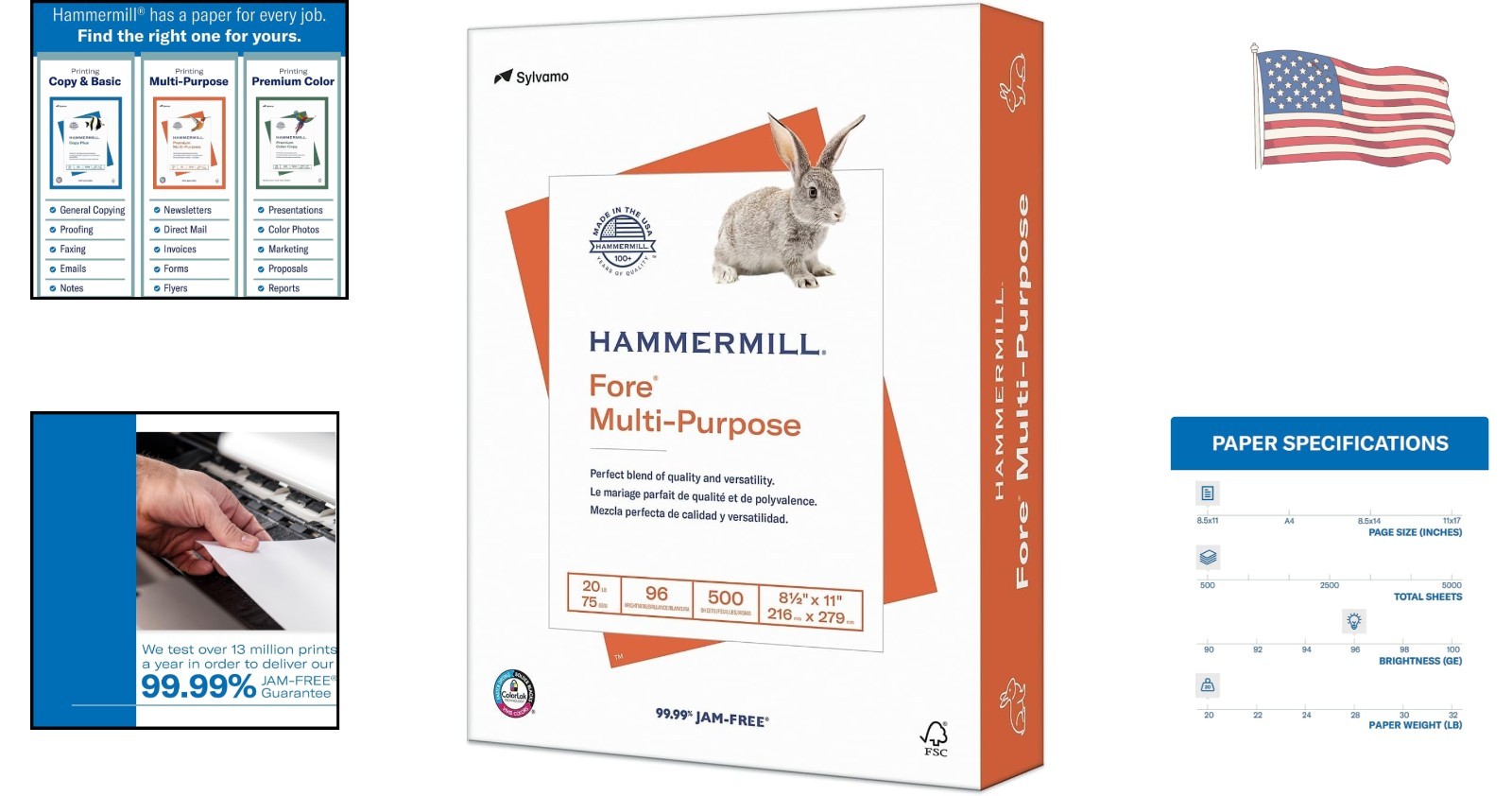 500 Sheets of Fore 20 lb Copy Paper – 8.5×11, ColorLok Technology, Bright White