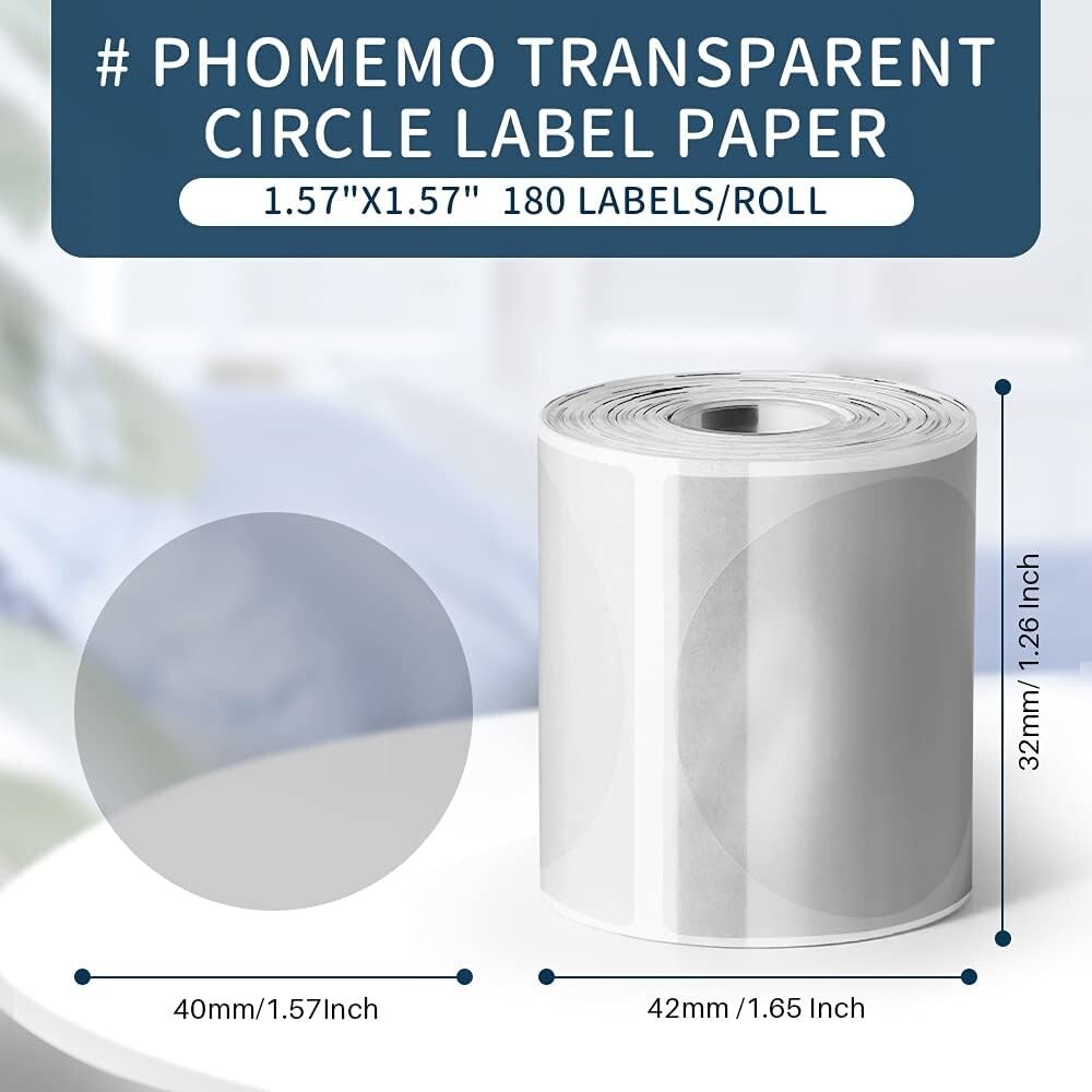 3Rolls Round Transparent Thermal Printer Label 40*40mm for Phomemo M200/M220