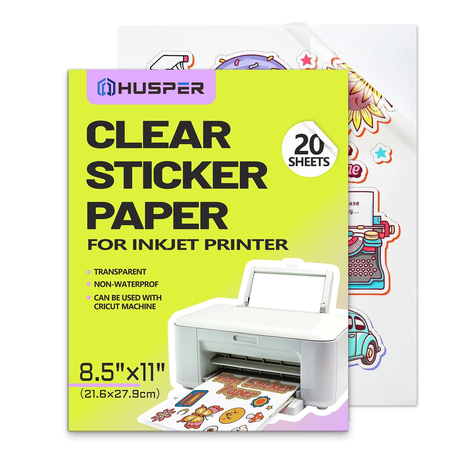 Clear Sticker Paper for Inkjet Printer (20 Sheets) – Transparent Glossy 8.5 x…