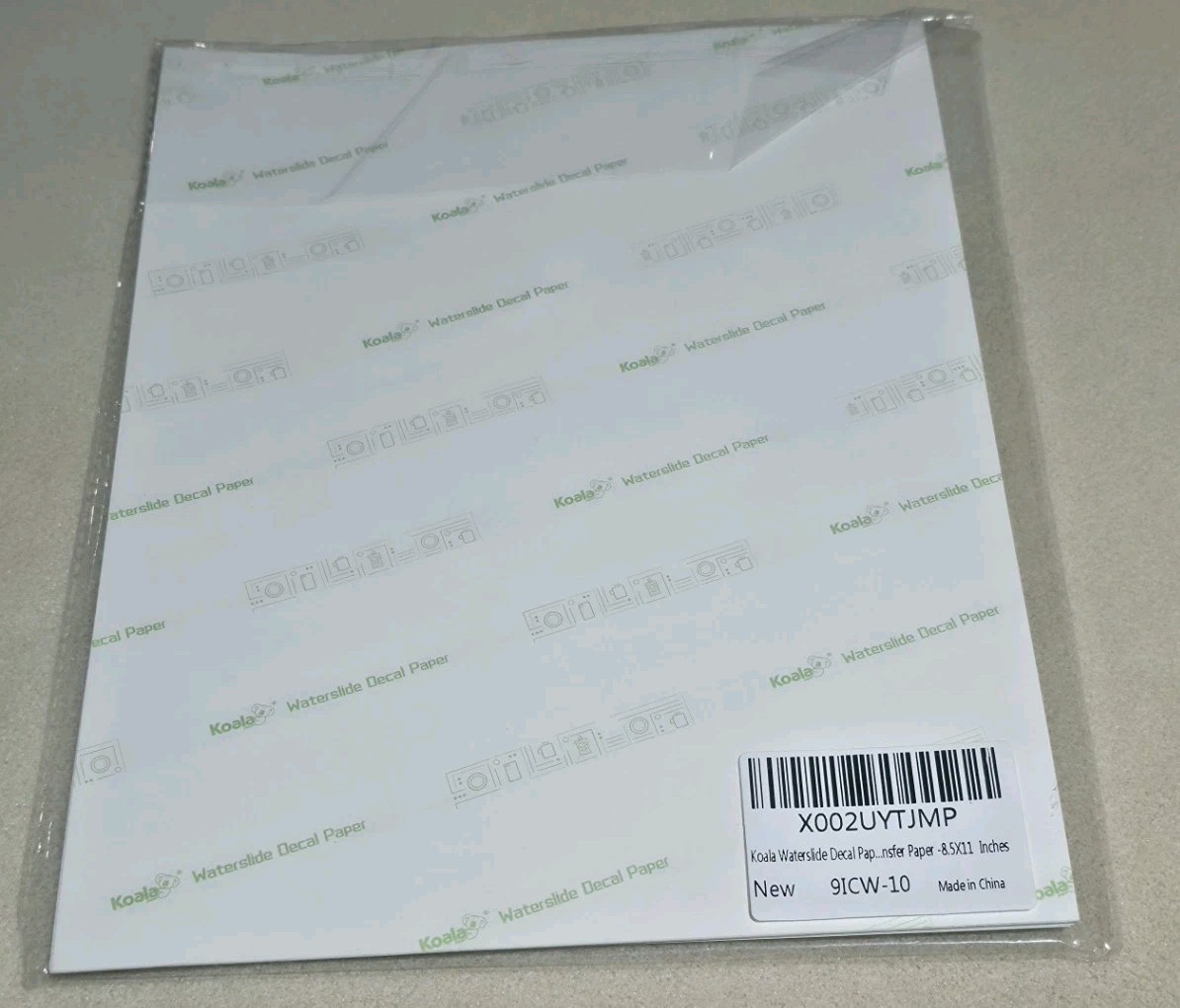 Koala Inkjet Waterslide Decal Paper CLEAR 8.5×11 10 Sheets Water Slide Transfer