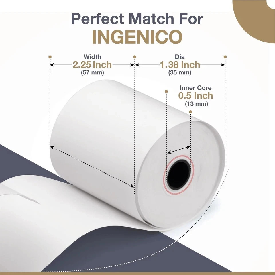 Thermal Paper Rolls for Ingenico Desk 3500, 5000, Move 10 Rolls, White