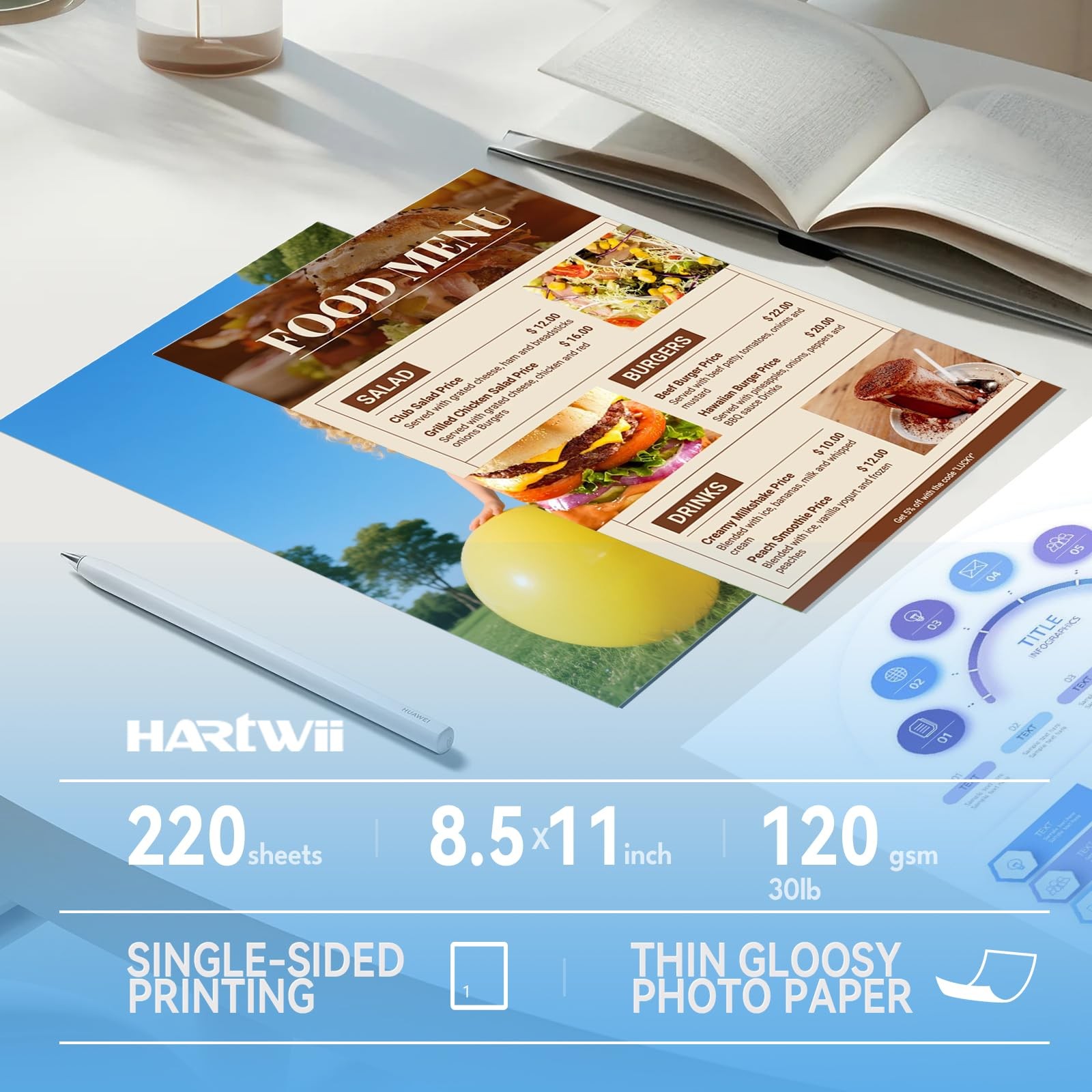 220 Sheets Thin Glossy Photo Paper 120gsm, 8.5×11 Inches Single Side Inkjet P…