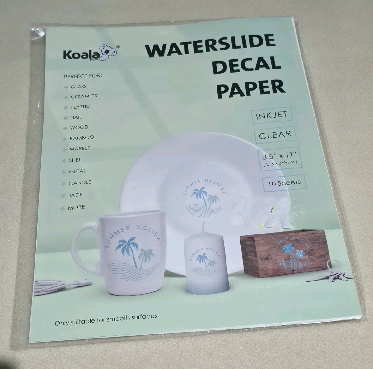 Koala Inkjet Waterslide Decal Paper CLEAR 8.5×11 10 Sheets Water Slide Transfer
