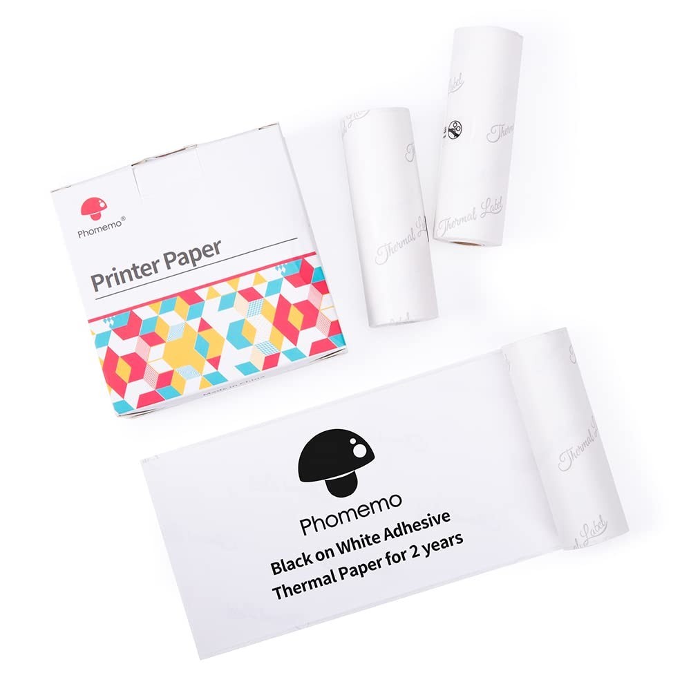 Adhesive Thermal Sticker Paper 77mm for M03/M04S Printers – 3 Rolls, Black Text