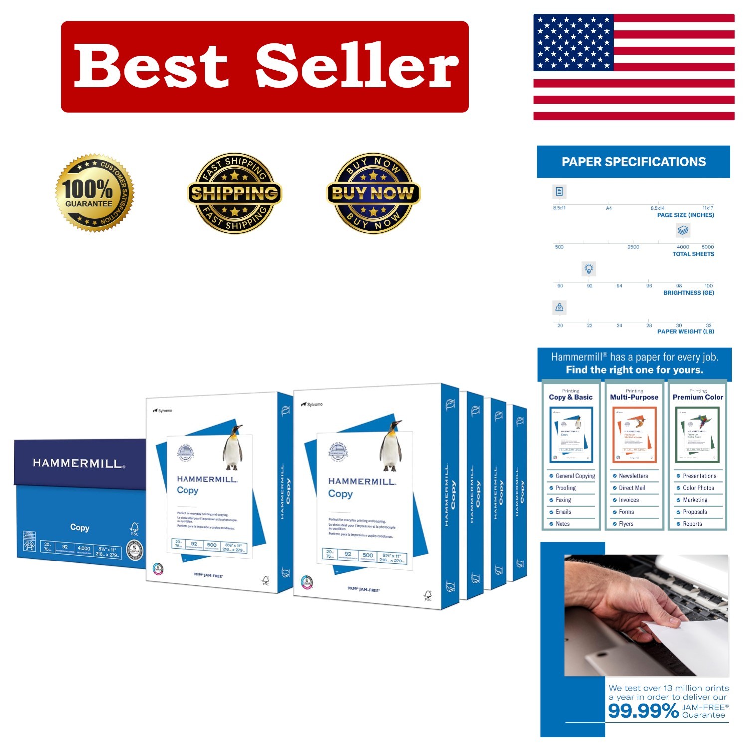 Eco-Friendly 8.5×11 Printer Paper – 4000 Sheets, 20 lb, 92 Bright, Smooth Finish