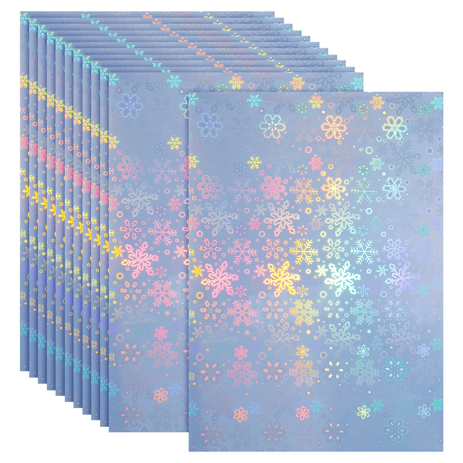 12×8 Inch 12 Sheet Snowflake Pattern Printable Holographic Adhesive Paper