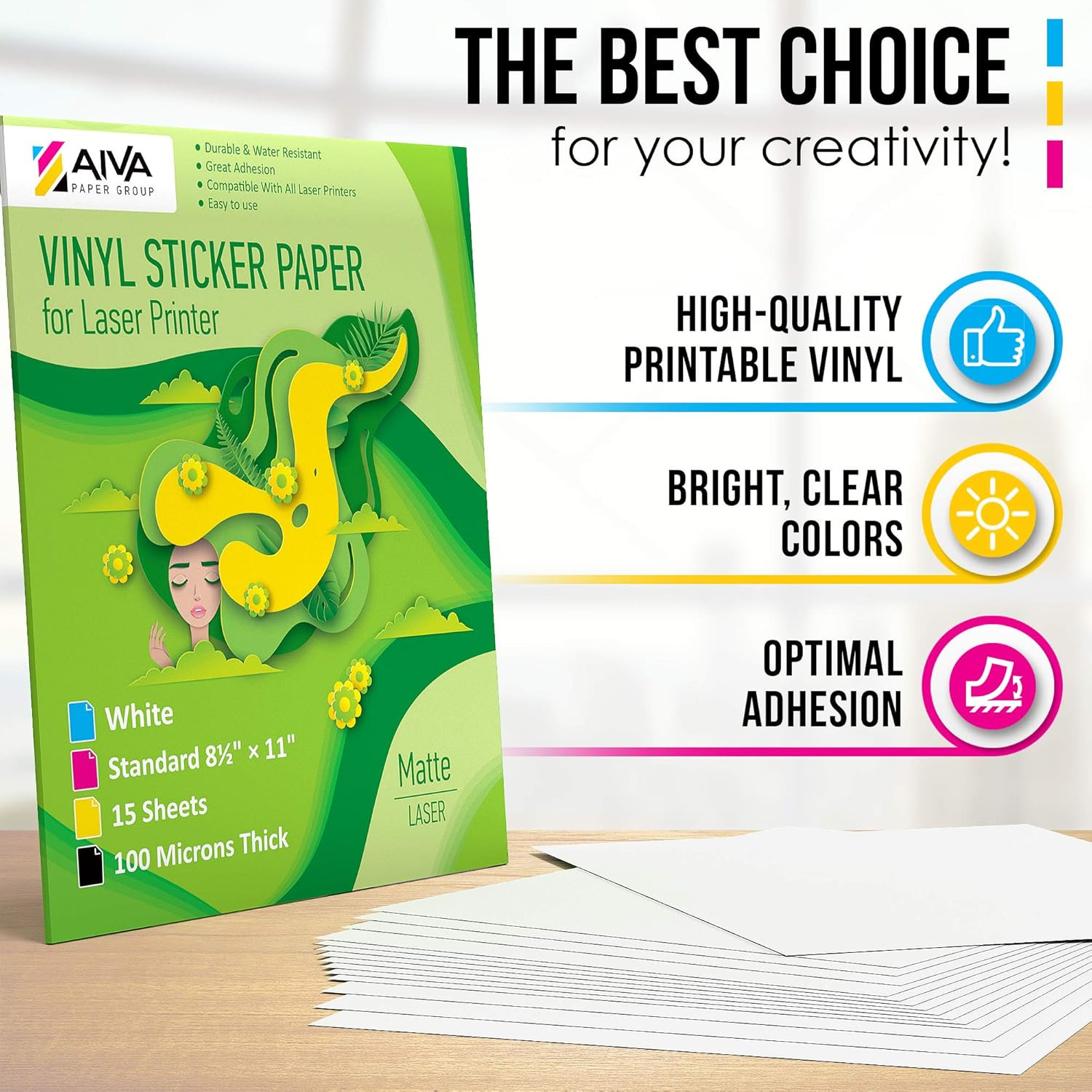 15 Sheets Printable Vinyl Sticker Paper Matte Finish Self Adhesive 8.5X11