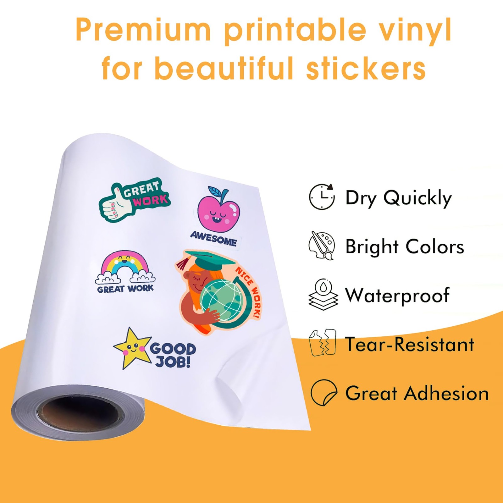 Glossy White Vinyl Sticker Paper Roll 24″ x 100 ft – Waterproof Inkjet