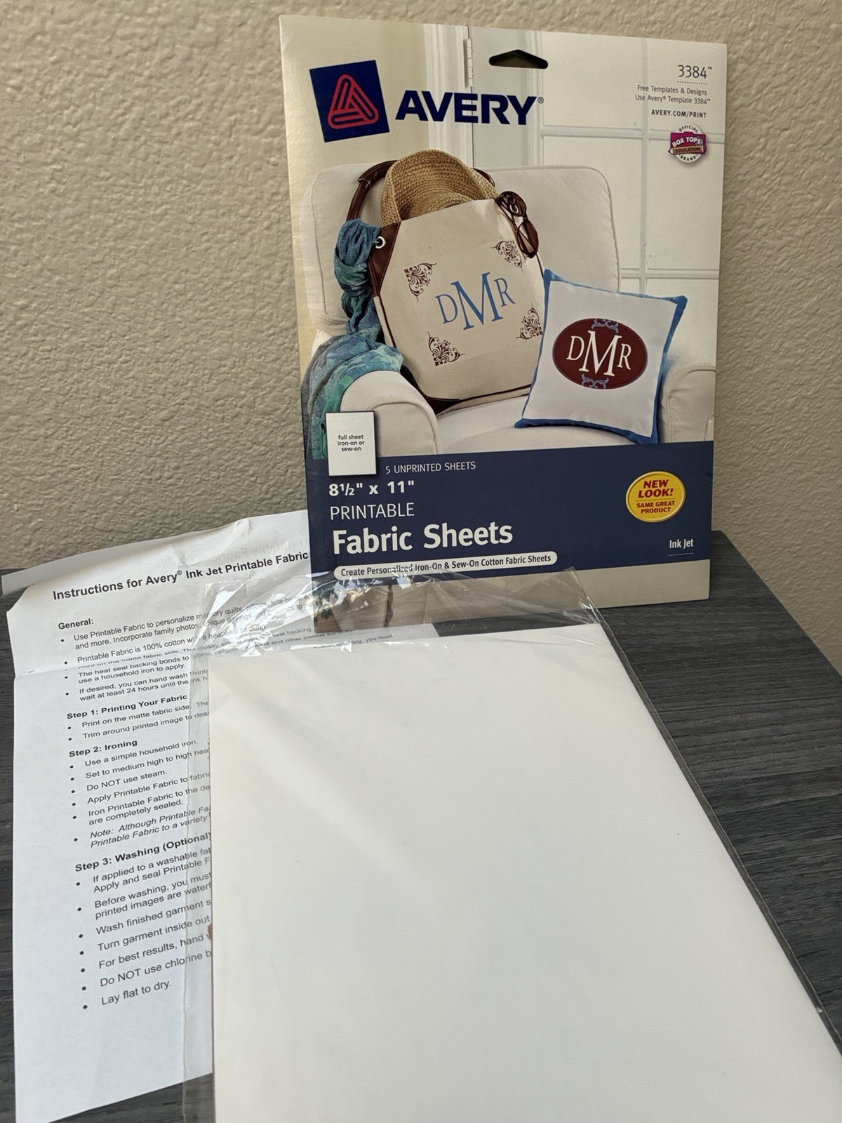 Avery Printable Fabric Sheets 8.5”x11” For Inkjet Printer, 5 Sheets, 3384, White