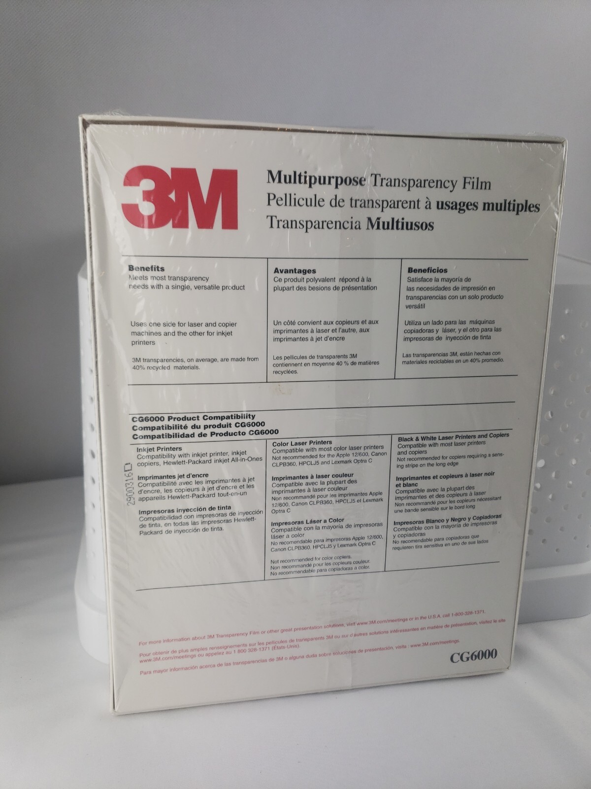 3M Multipurpose Transparency Film Letter Size 8.5″ x 11″ 65 Ct. CG6000 New