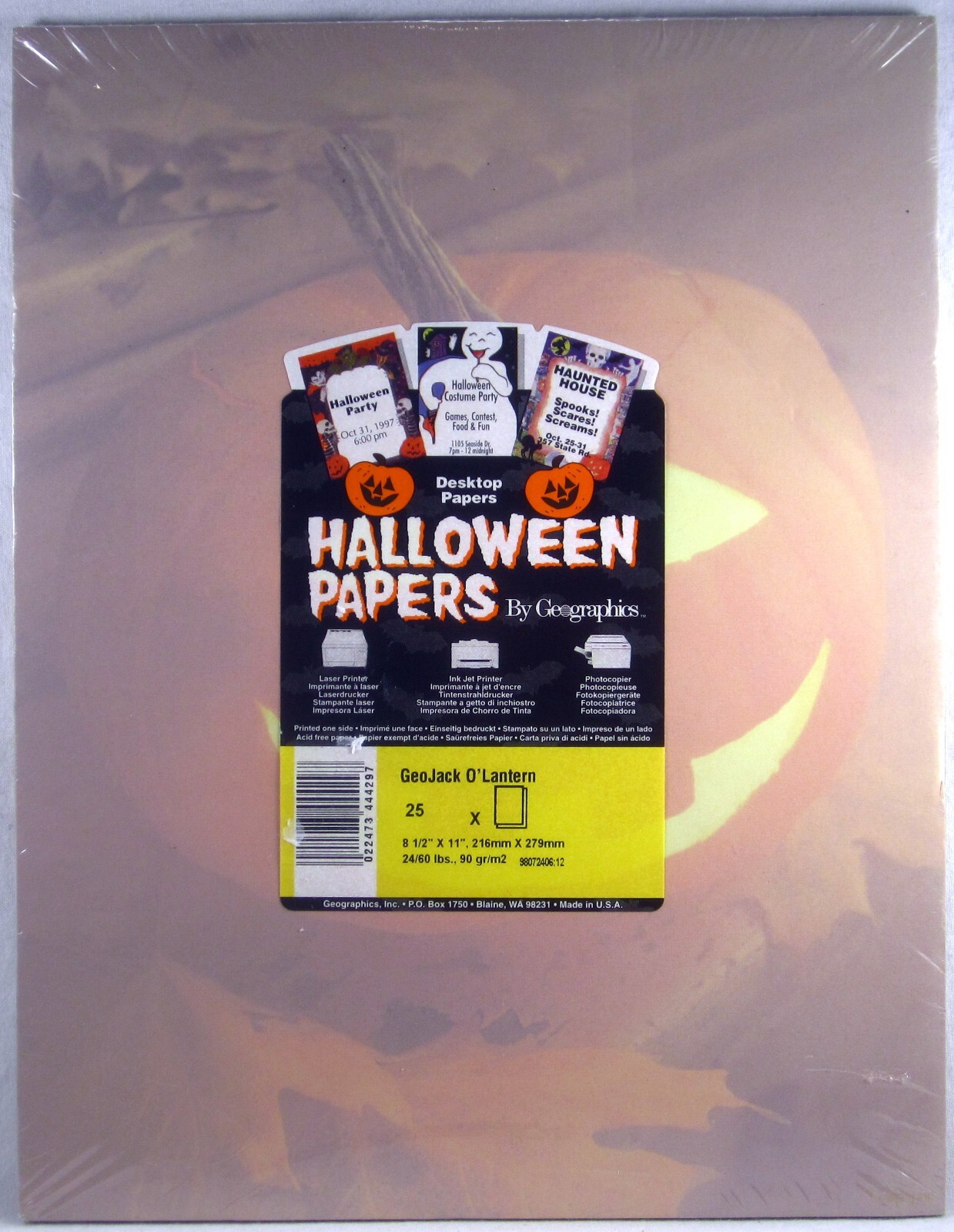 SEALED GEOGRAPHICS “Halloween Papers” 25 Count GeoJack O’Lantern 8 1/2″ x 11″