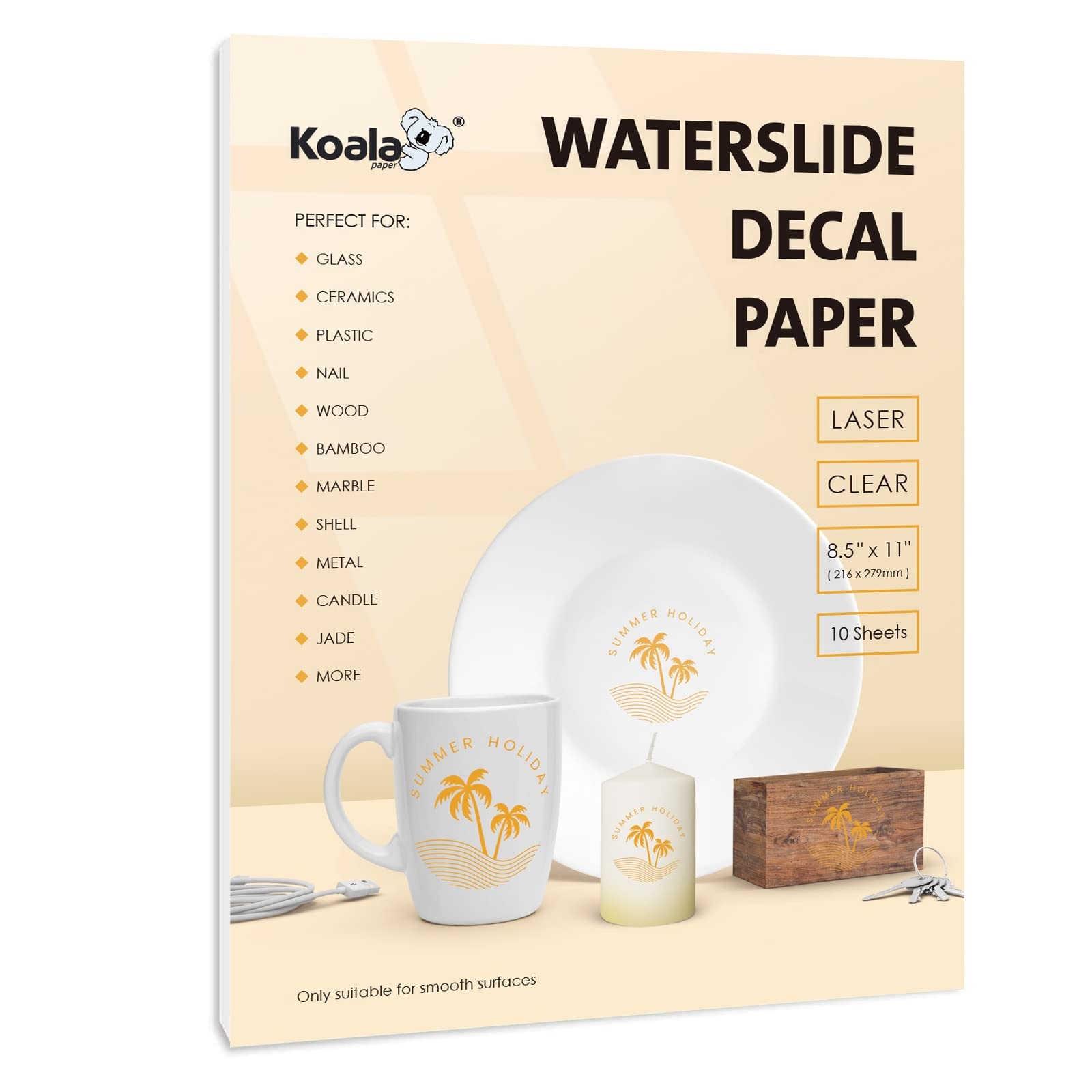 Koala Waterslide Decal Paper For Laser Printer Clear Transparent 8.5×11 In 10 Pk