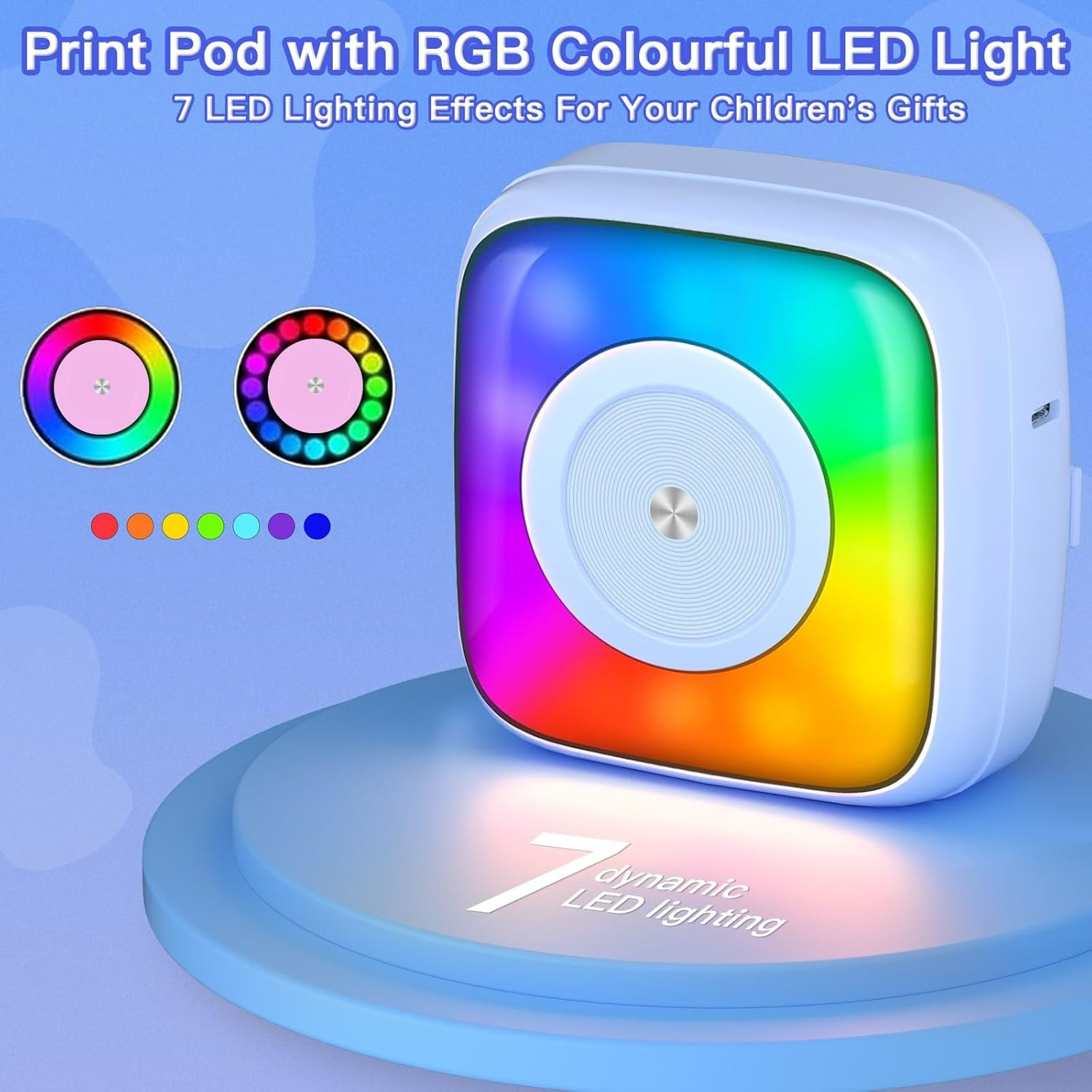 Lebt Sticker Printer Print Pod with 6 Rolls Sticker Paper, Seven Color Lighting