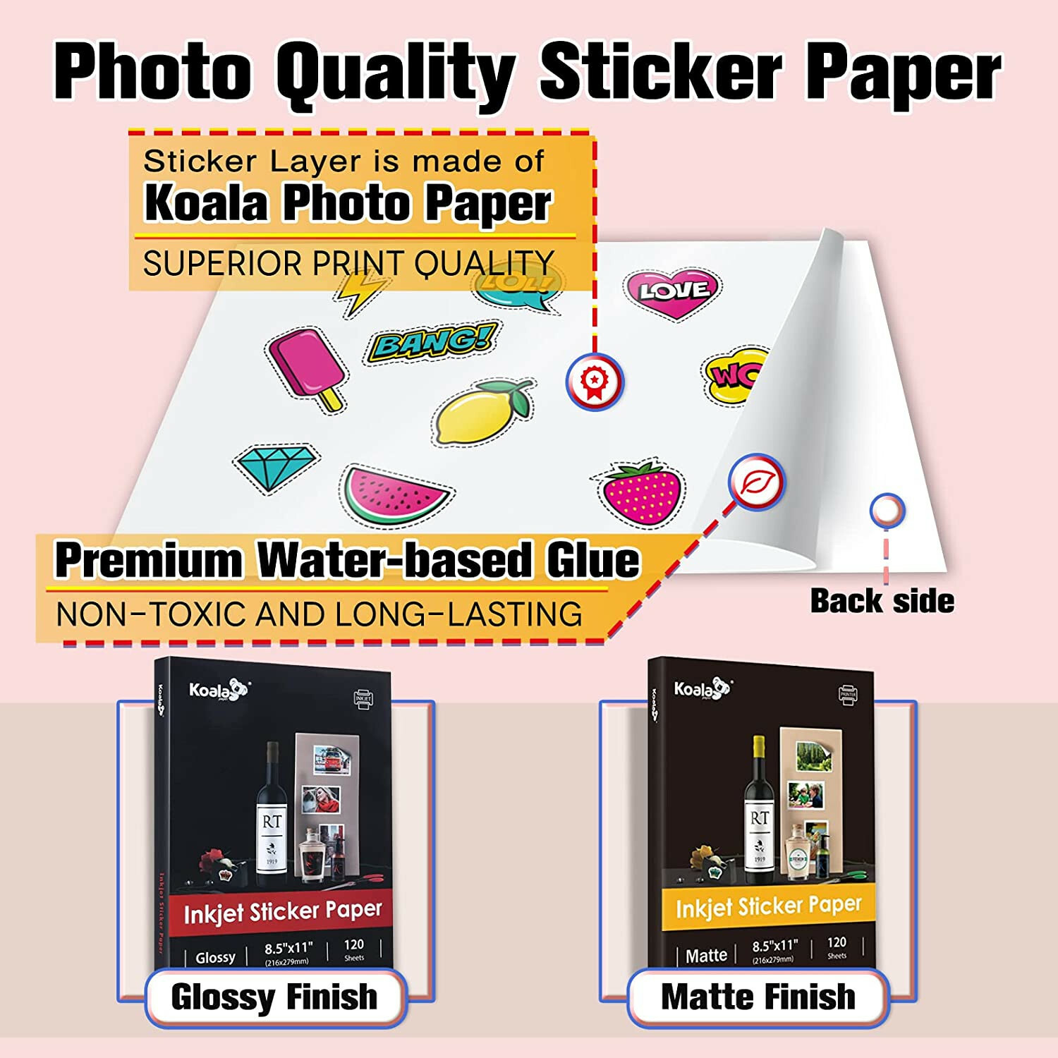 360 Sheets Koala Glossy Sticker Paper 8.5×11 Inkjet Printer Adhesive Photo Paper