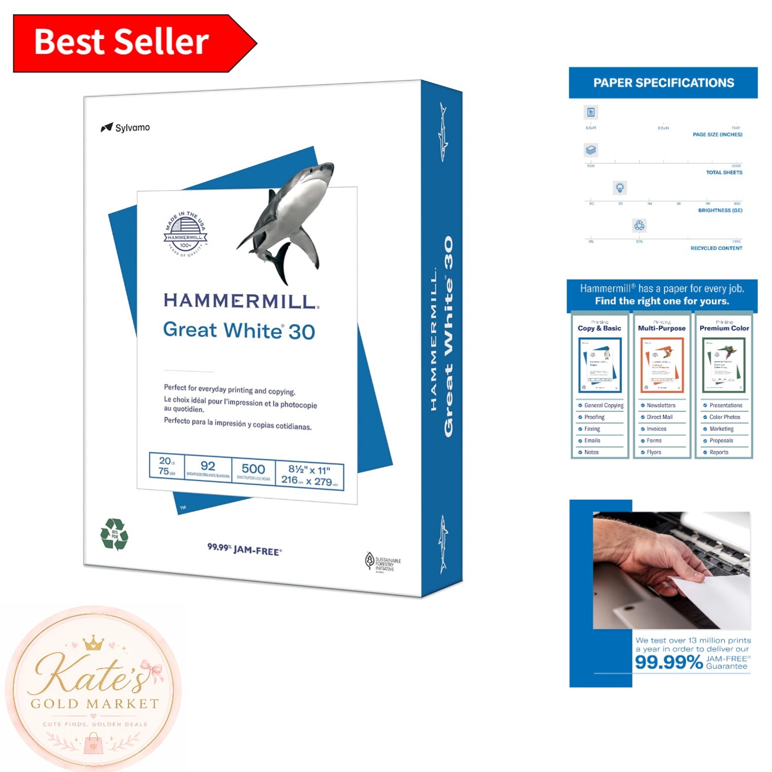 Eco-Friendly Great White 30% Recycled Printer Paper, Letter Size – 500 Sheets