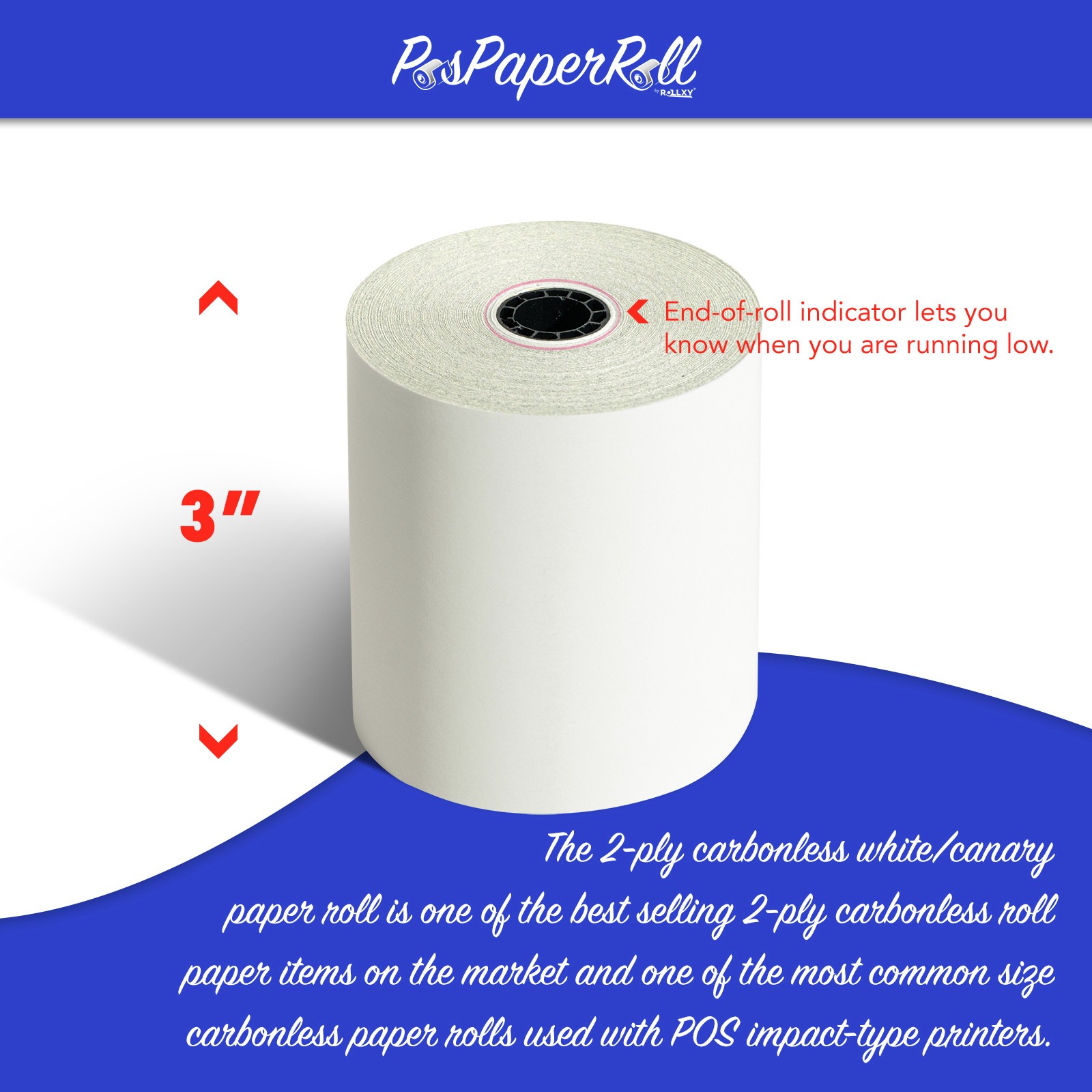 CASH REGISTER POS PAPER ROLLS 2-PLY WIDTH 3″ 3IN LENGTH 95′ 95FT 50 ROLLS