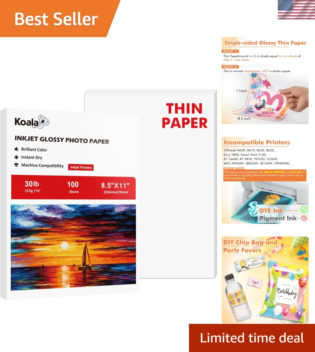 Koala Glossy Inkjet Paper 8.5×11 100 Sheets – Perfect for Crafting & Printing