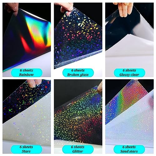 36 Sheets Holographic Sticker Paper rainbow,clear,stars,glitter,gem,sand stars