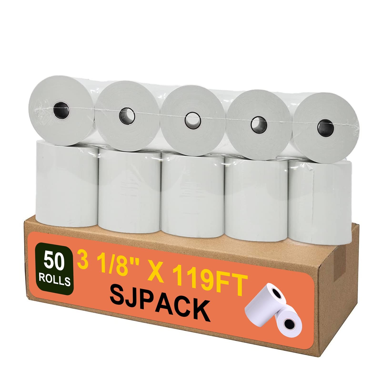 SJPACK Thermal Paper 3 1/8 x 119ft Pos Receipt 3-1/8″ x 119′, White,Red