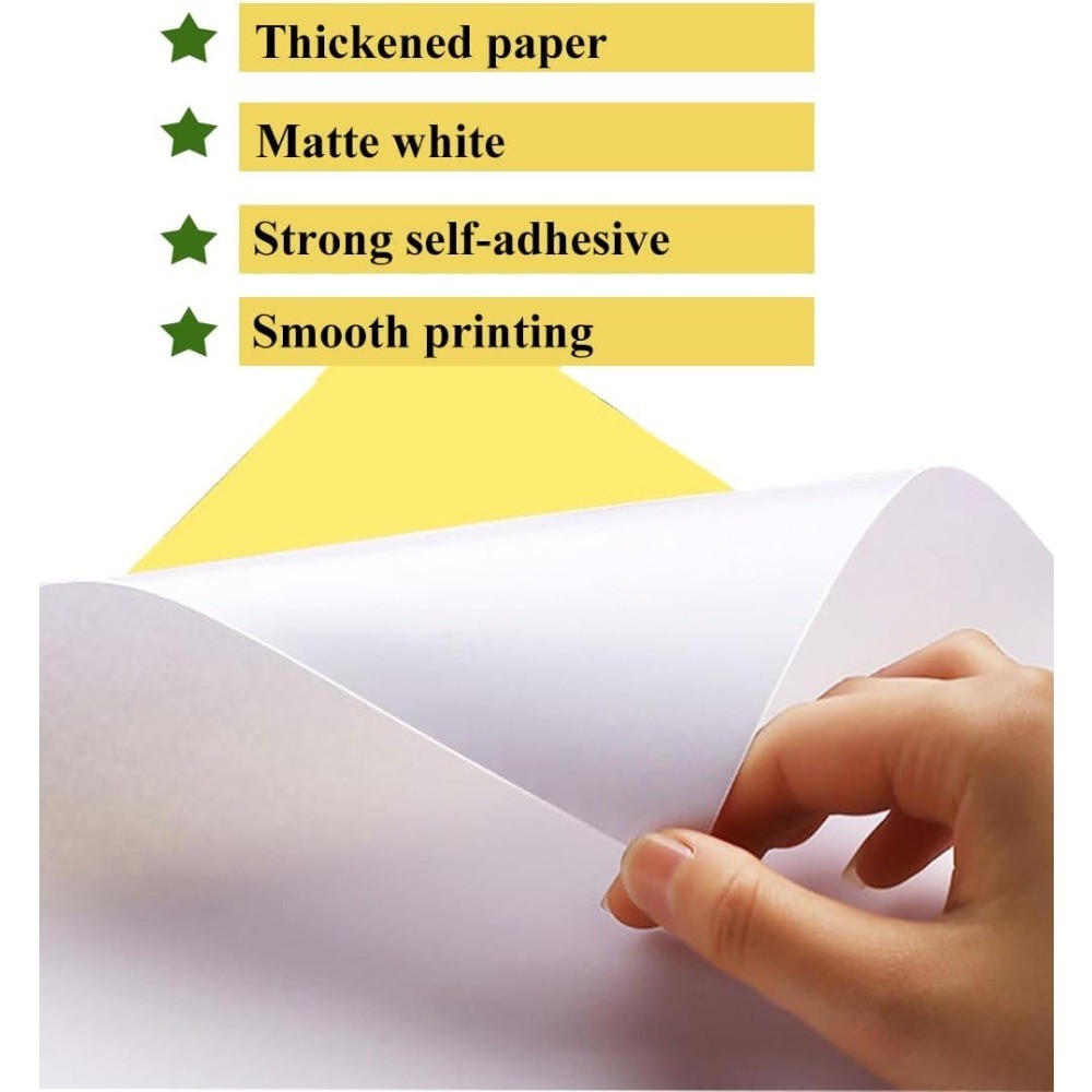 White Matte Printable Sticker Paper for Inkjet & Laser Printers, 45 Sheets Full