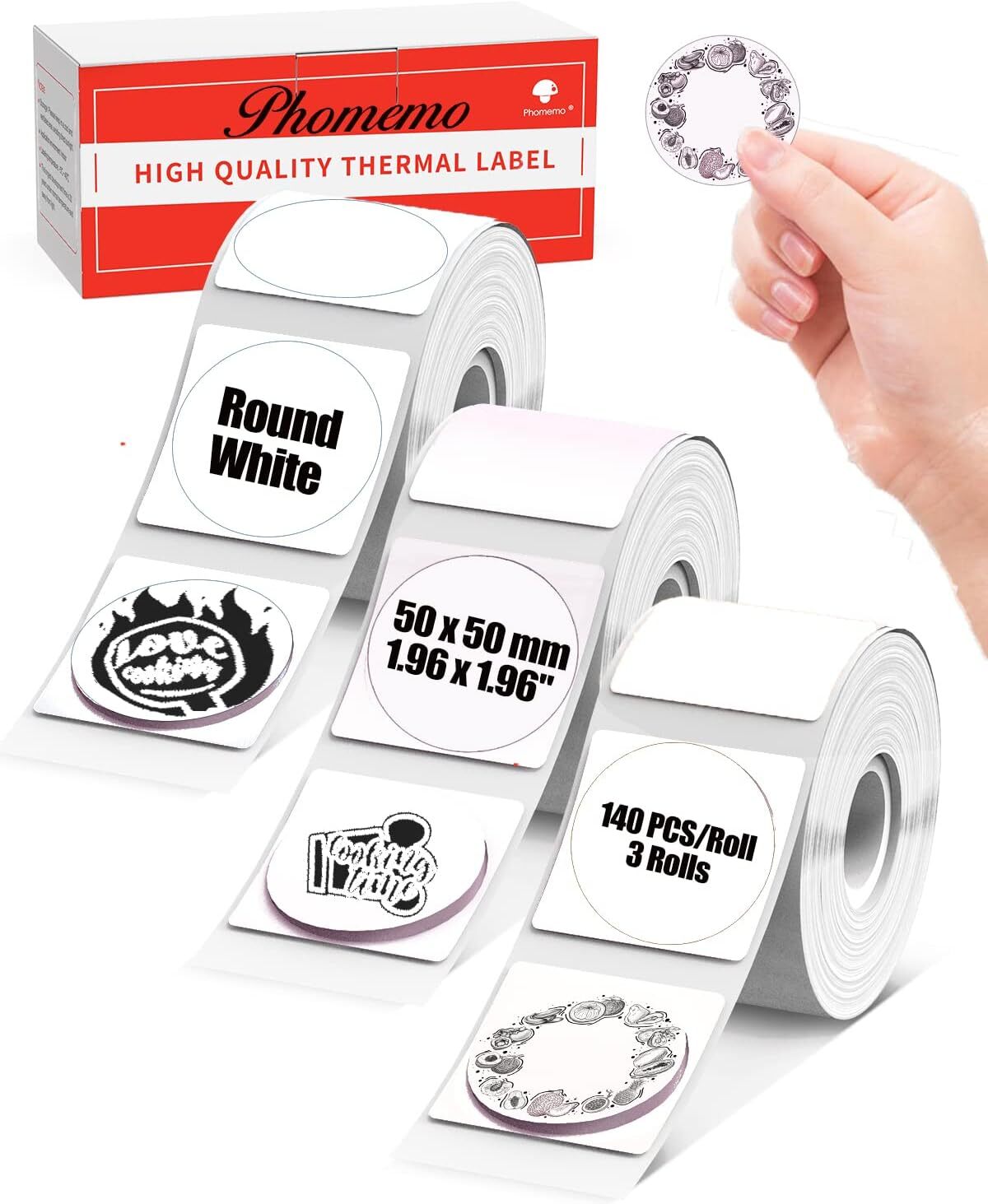 3 Roll Phomemo Thermal Sticker Label Self-Adhesive Round Labels for M110 M220