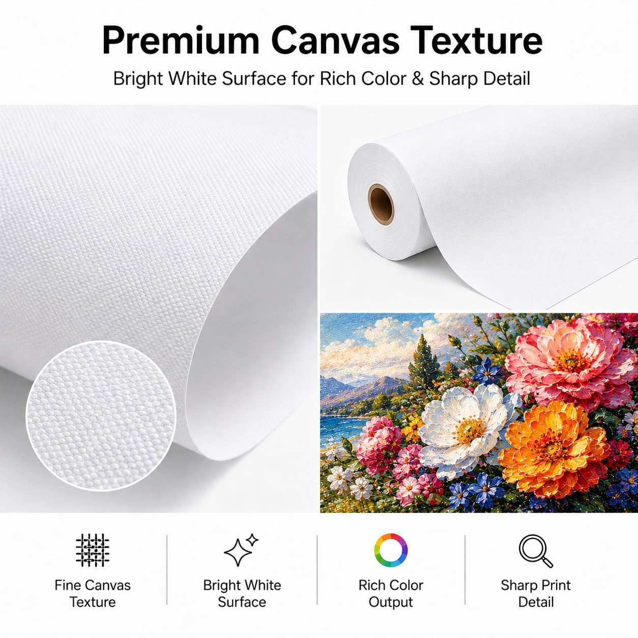 Polyester Matte Canvas Roll, Quick Dry, Wide Format Inkjet Printer Compatible, P