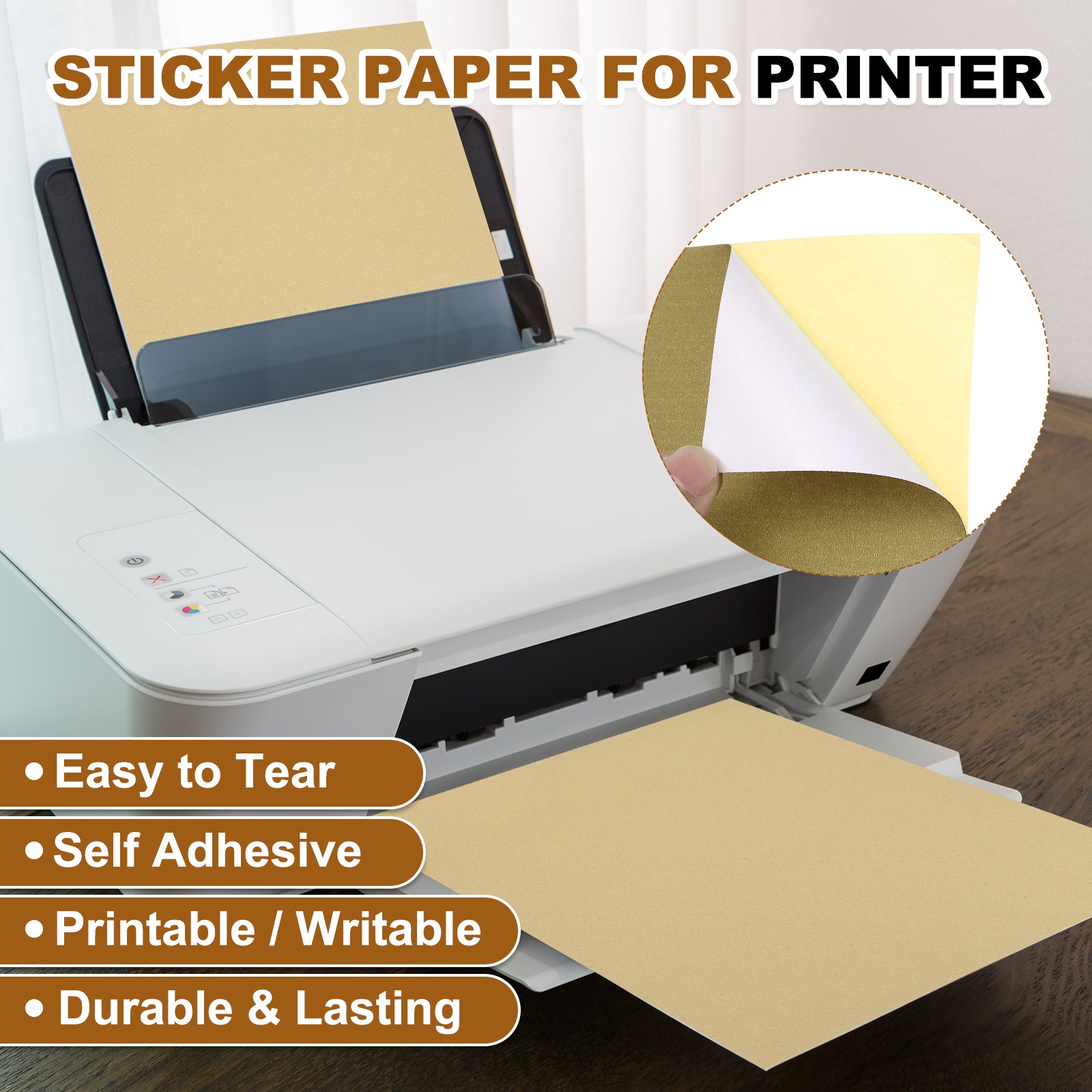 15 Sheets Printable Self Adhesive Sticker Paper for Inkjet Printer, Brown