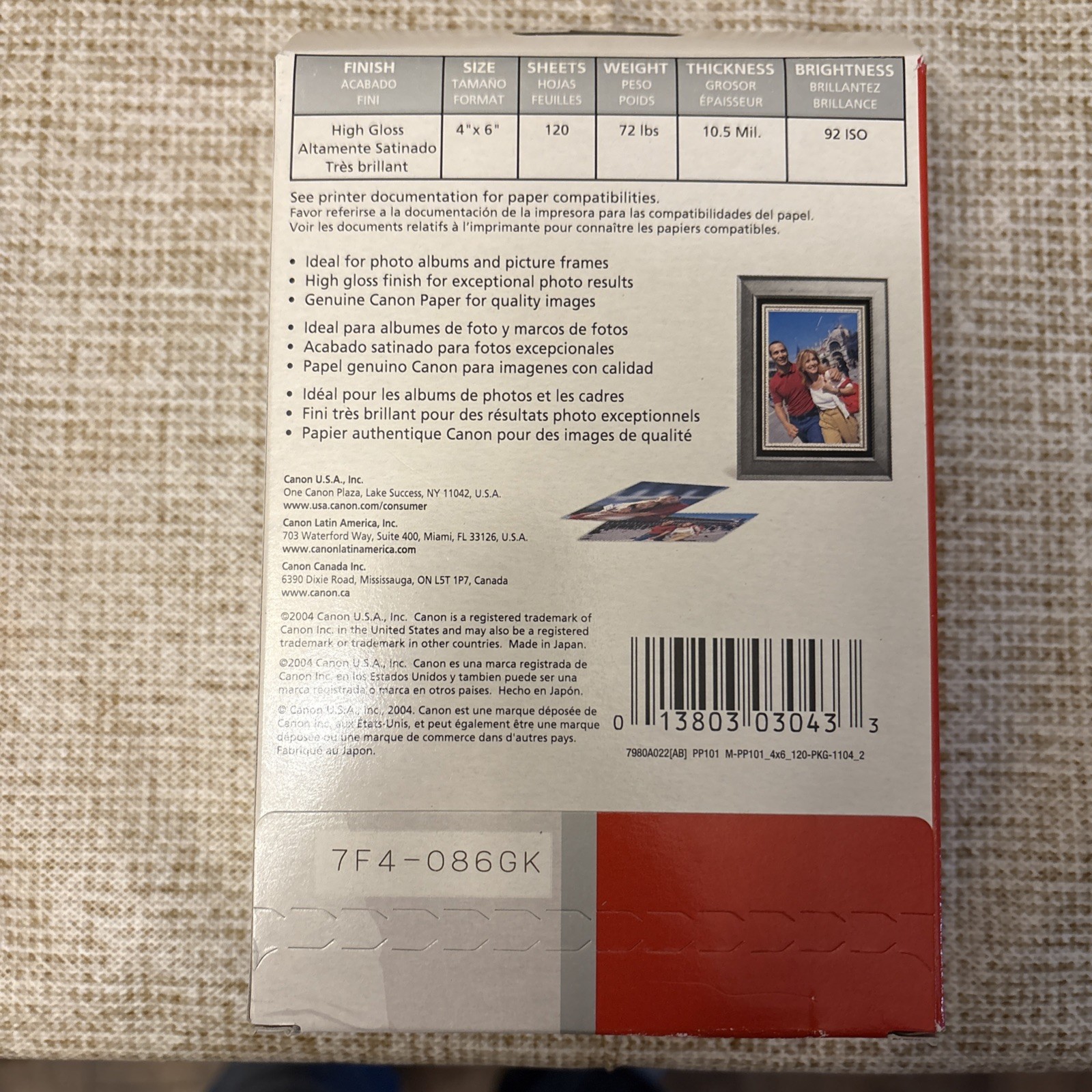 Canon Photo Paper Plus Glossy 4×6″ 90 Sheets Gloss USA Made