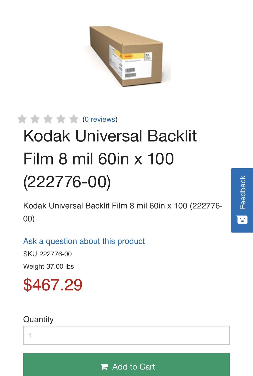 Kodak Universal Backlit Photographic Film, 60″ x 100′ – BMG22277600 … Open Box