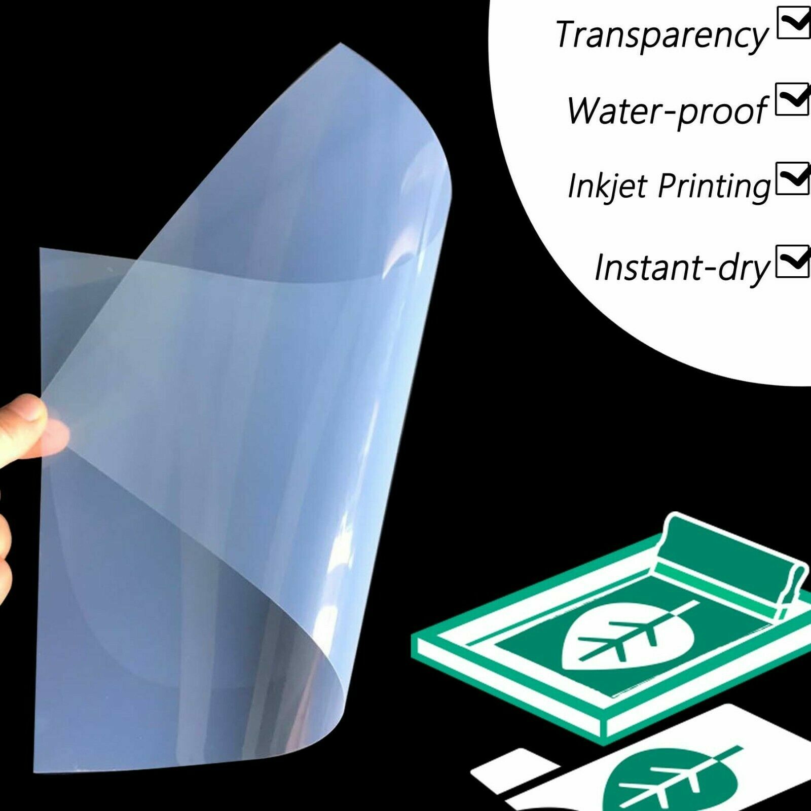 50 sheets，8.5″x 11″，Waterproof Inkjet Milky Transparency Positive Film 5 Mil