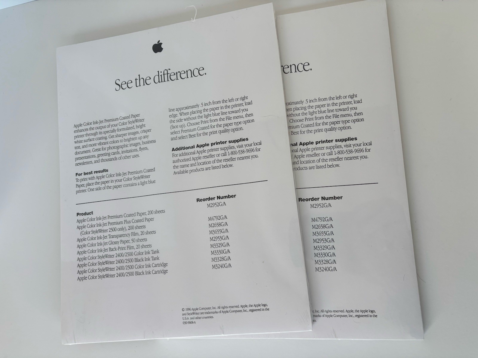Apple Color Ink Jet Paper Vintage Lot of 2 1996 New Unused Stylewriter 8.5 x 11