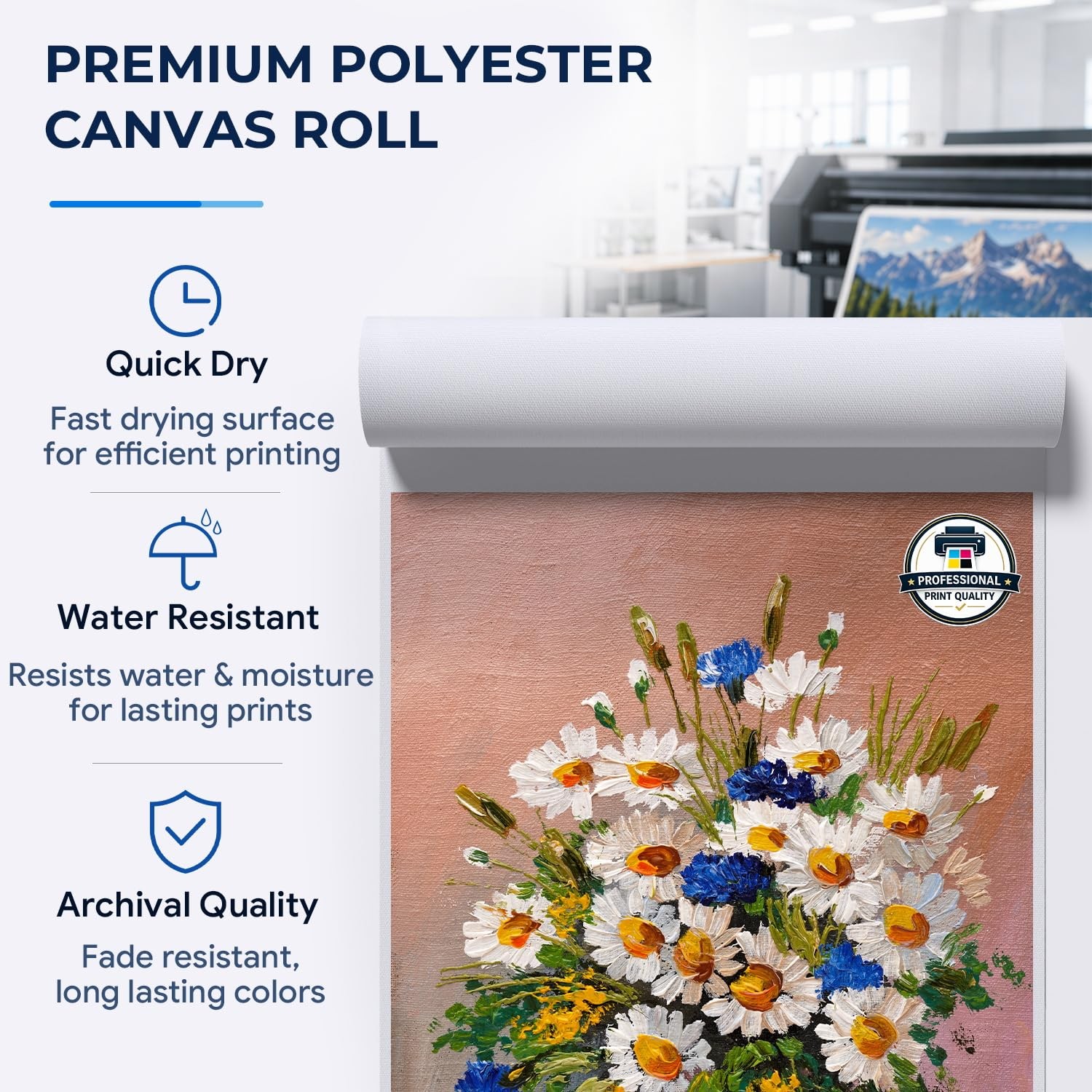 Premium Canvas Roll for Wide Format Printers, Quick Dry Water Resistant for F…