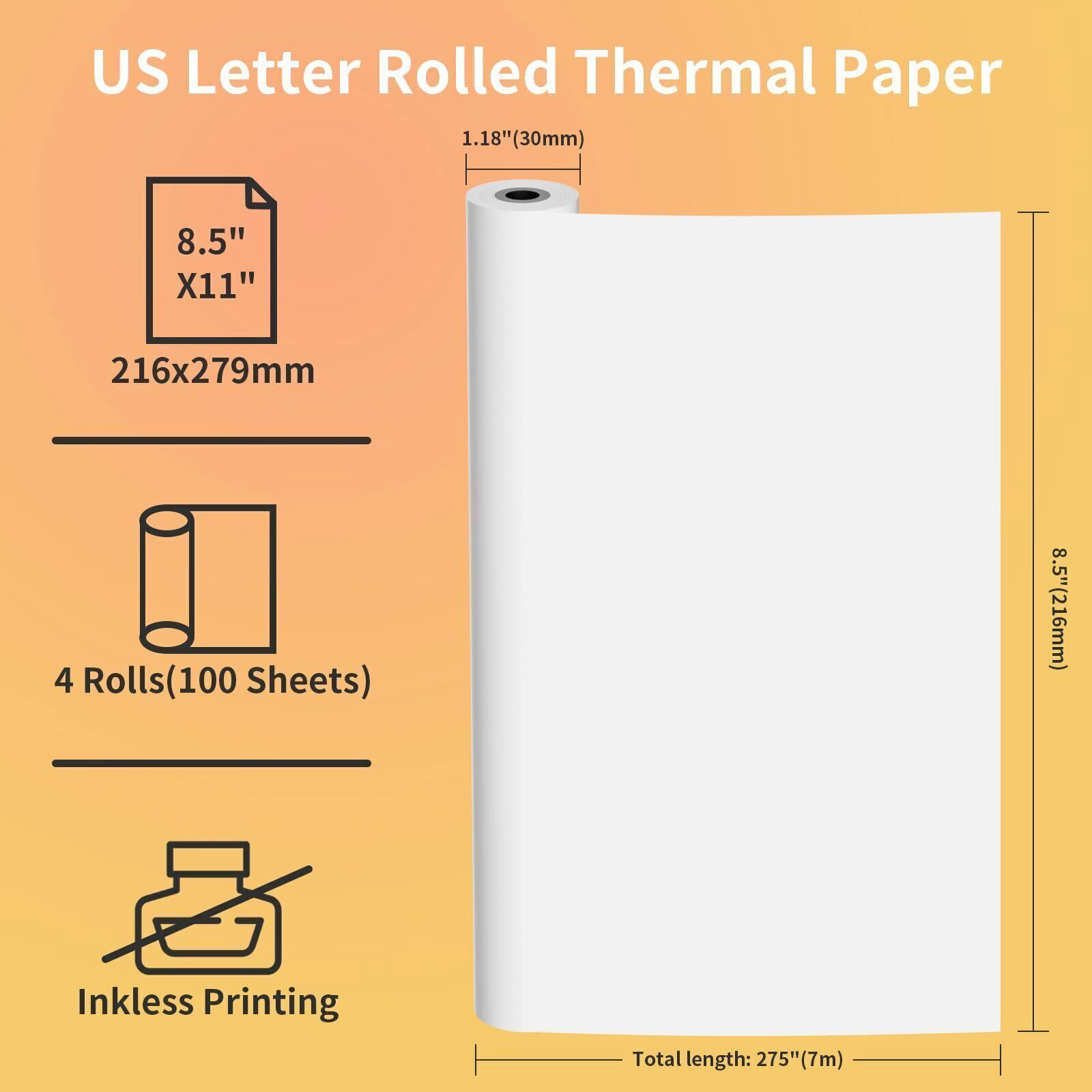 2-10 Rolls Thermal Printer Paper 8.5″x11″ US Letter Size Quick-Dry for M08F M832